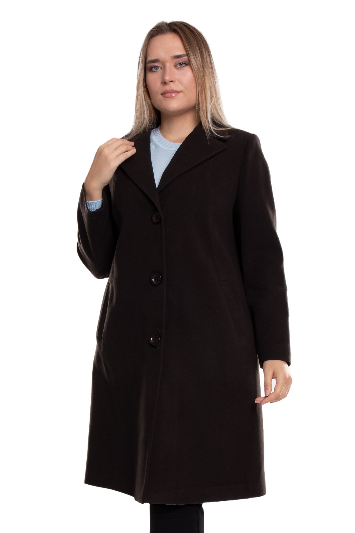 3857 Büyük Beden P.M. Düğmeli Erkek Yaka Midiboy Kadın Kaşe Kaban