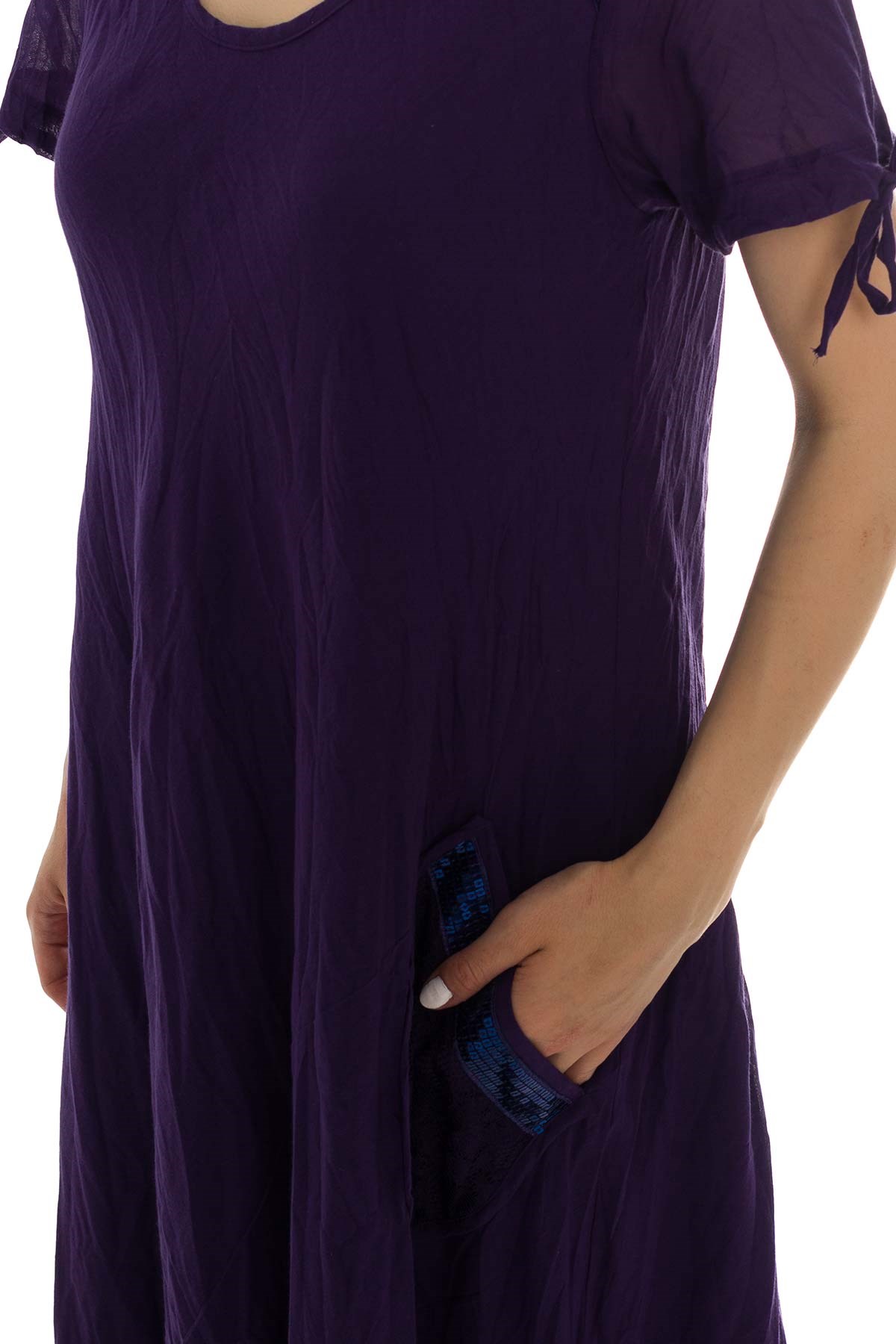 3859 BB Etek Ucu Dantel Pulpayetli Pamuklu Otantik Elbise