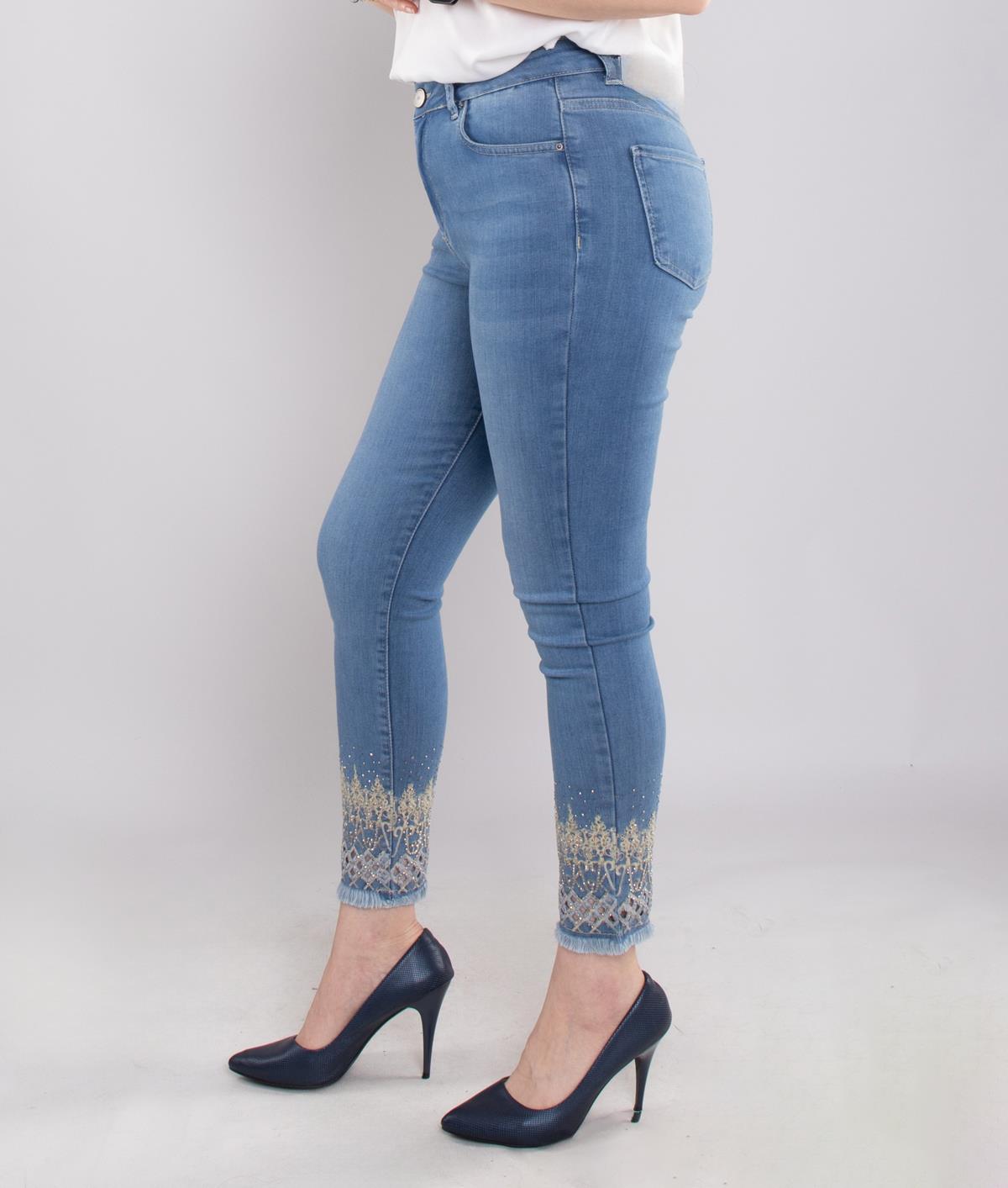 386 Büyük Beden Linda Paça Püskül Nakışlı Kadın Kot Pantolon