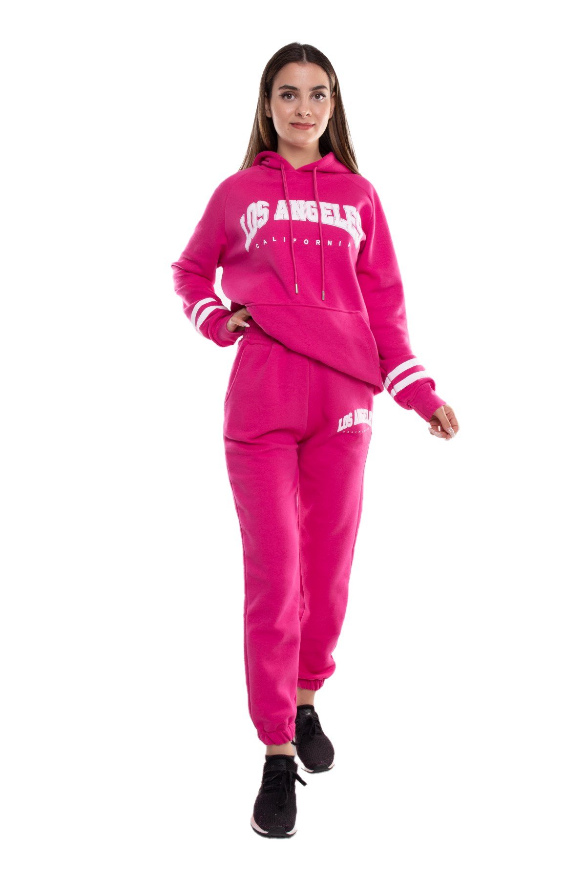 3890 LosAngeles Kanguru Cep Kapşonlu İçi Şardonlu Pamuk Eşofman Takımı