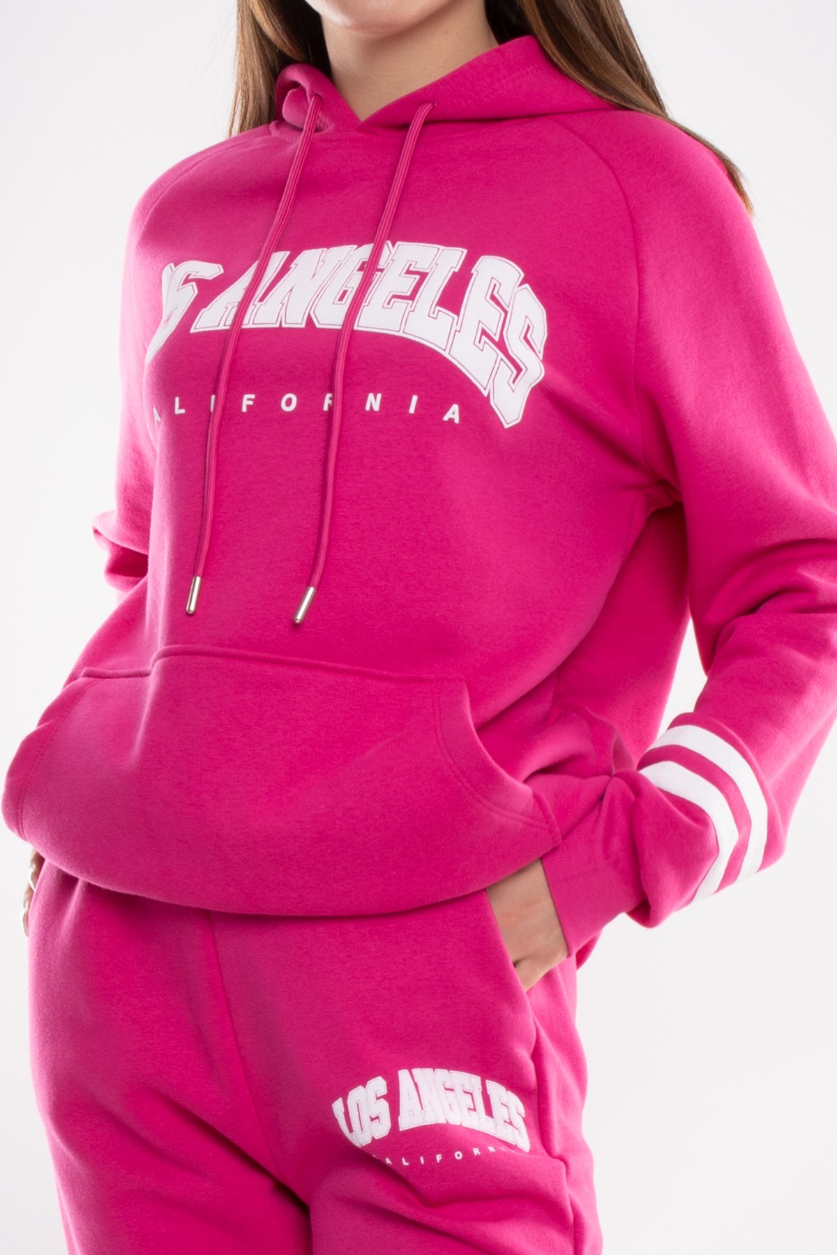 3890 LosAngeles Kanguru Cep Kapşonlu İçi Şardonlu Pamuk Eşofman Takımı