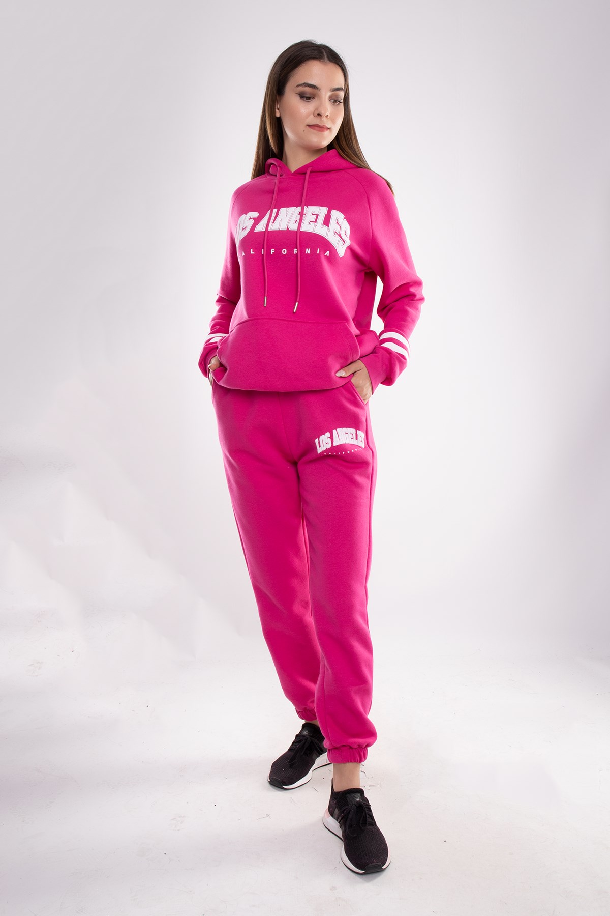 3890 LosAngeles Kanguru Cep Kapşonlu İçi Şardonlu Pamuk Eşofman Takımı