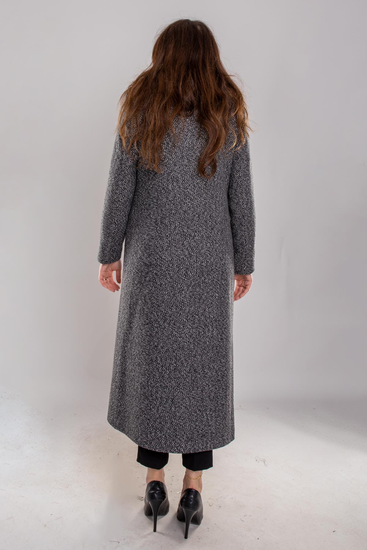 3937 Büyük Beden Oscar Kırçıllı Kruvaze Yaka Kürklü Uzun Kaşe Pardesü