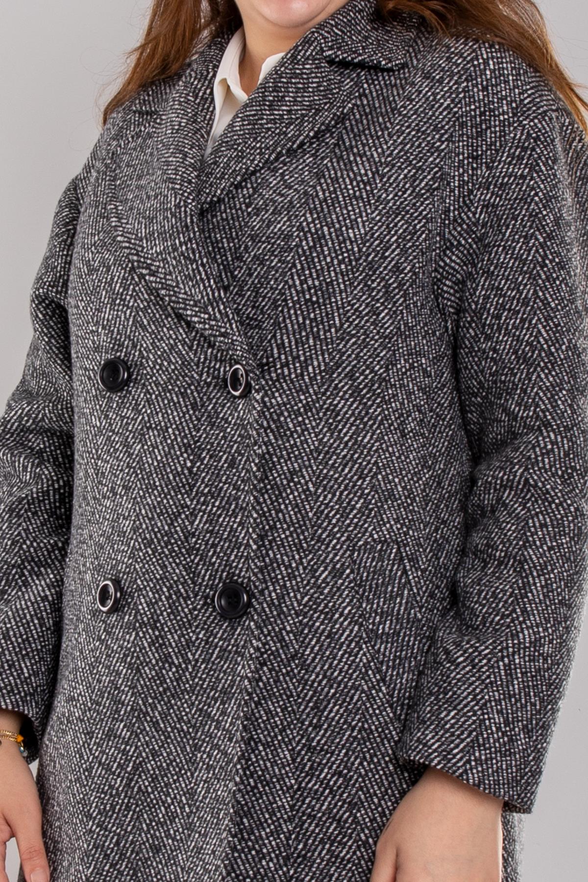 3949 Büyük Beden Oscar Kruvaze Yaka Kırçıllı 4 Düğme Kaban