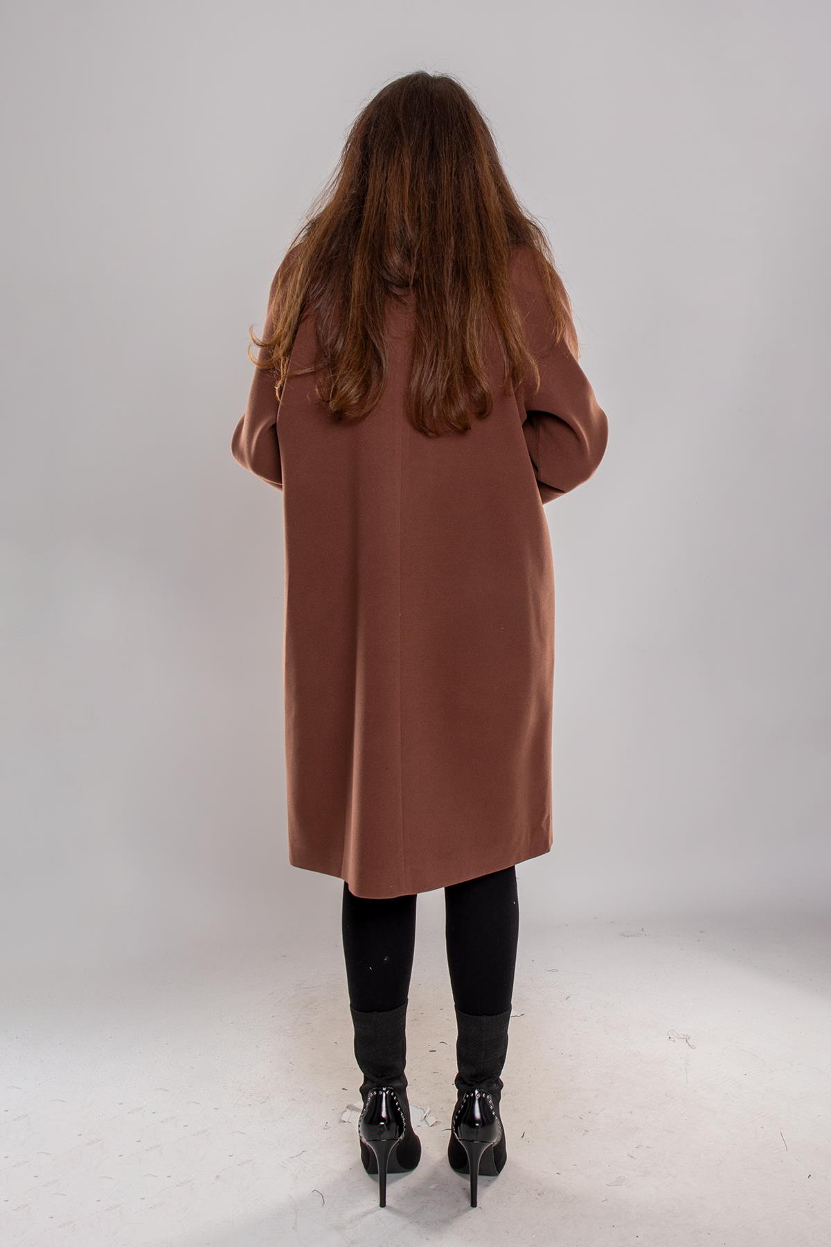 3950 Büyük Beden P.M. Yaka Kürklü Üst Cep Düğmeli Kaşe Kaban