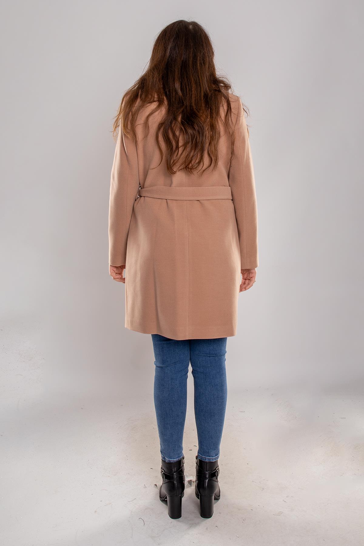 3957 Büyük Beden P.M. Kruvaze Yaka Gizili Çıtçıtlı Kuşaklı Kşae Kaban