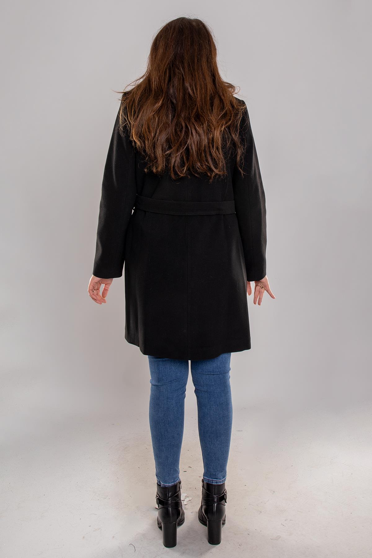 3957 Büyük Beden P.M. Kruvaze Yaka Gizili Çıtçıtlı Kuşaklı Kşae Kaban