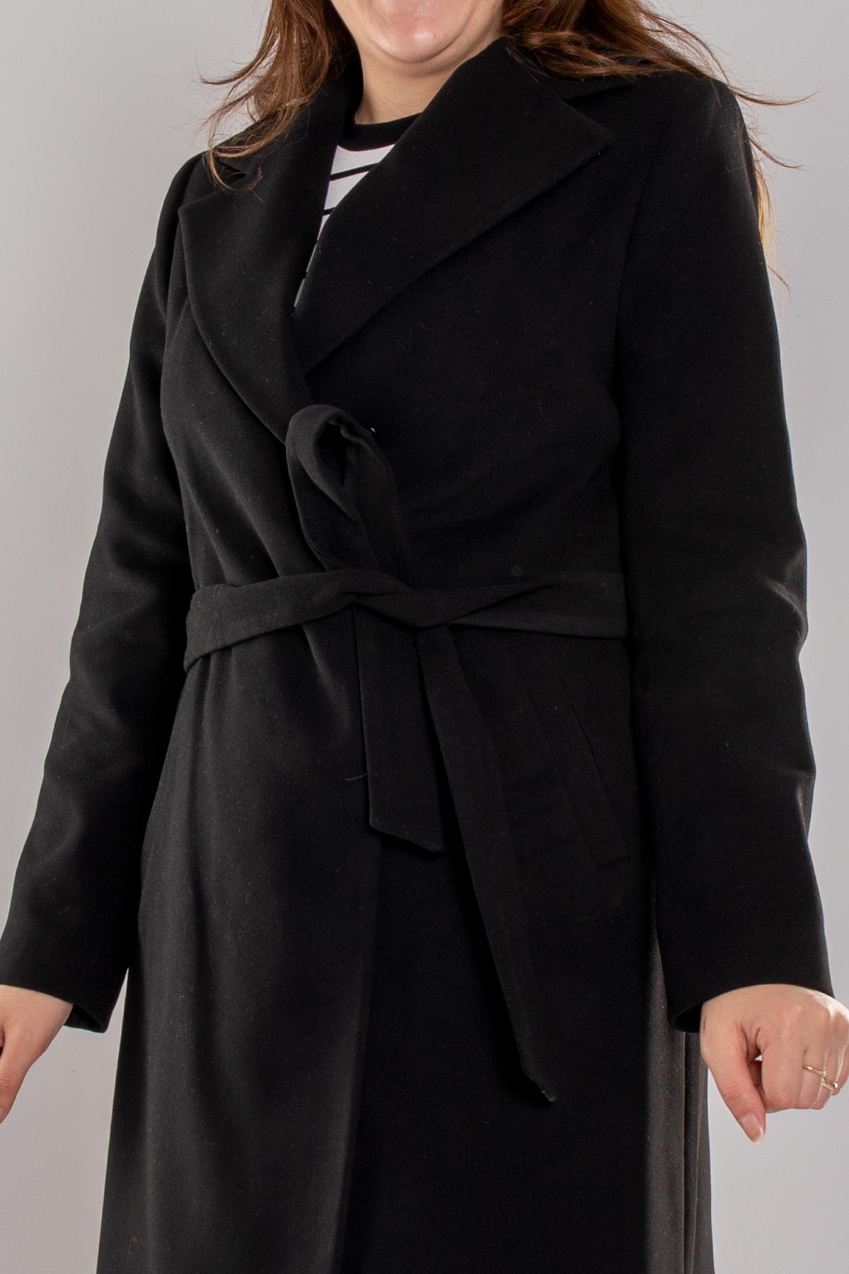 3957 Büyük Beden P.M. Kruvaze Yaka Gizili Çıtçıtlı Kuşaklı Kşae Kaban