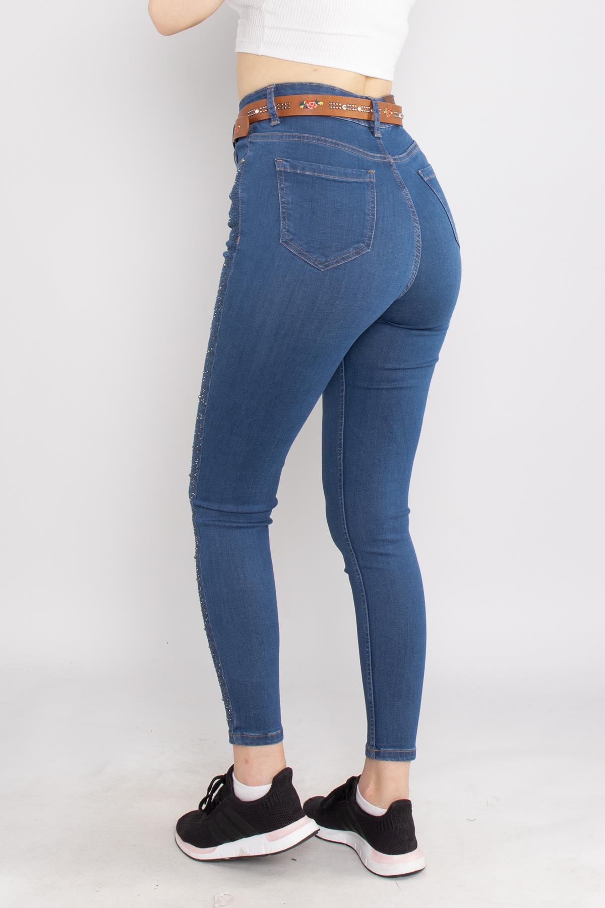 399 Narnia Yanı Serpme Taşlı Kadın Kot Pantolon