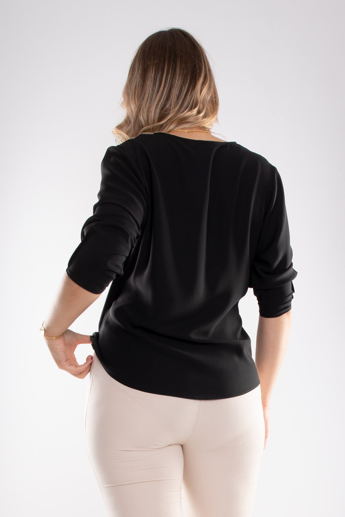 4023 Büyük Beden Kruvaze Yaka Şifon Bluz