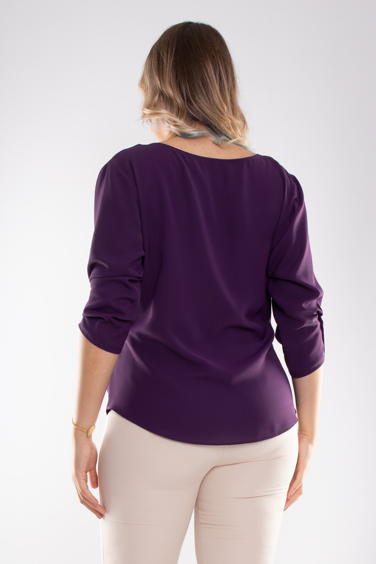 4023 Büyük Beden Kruvaze Yaka Şifon Bluz