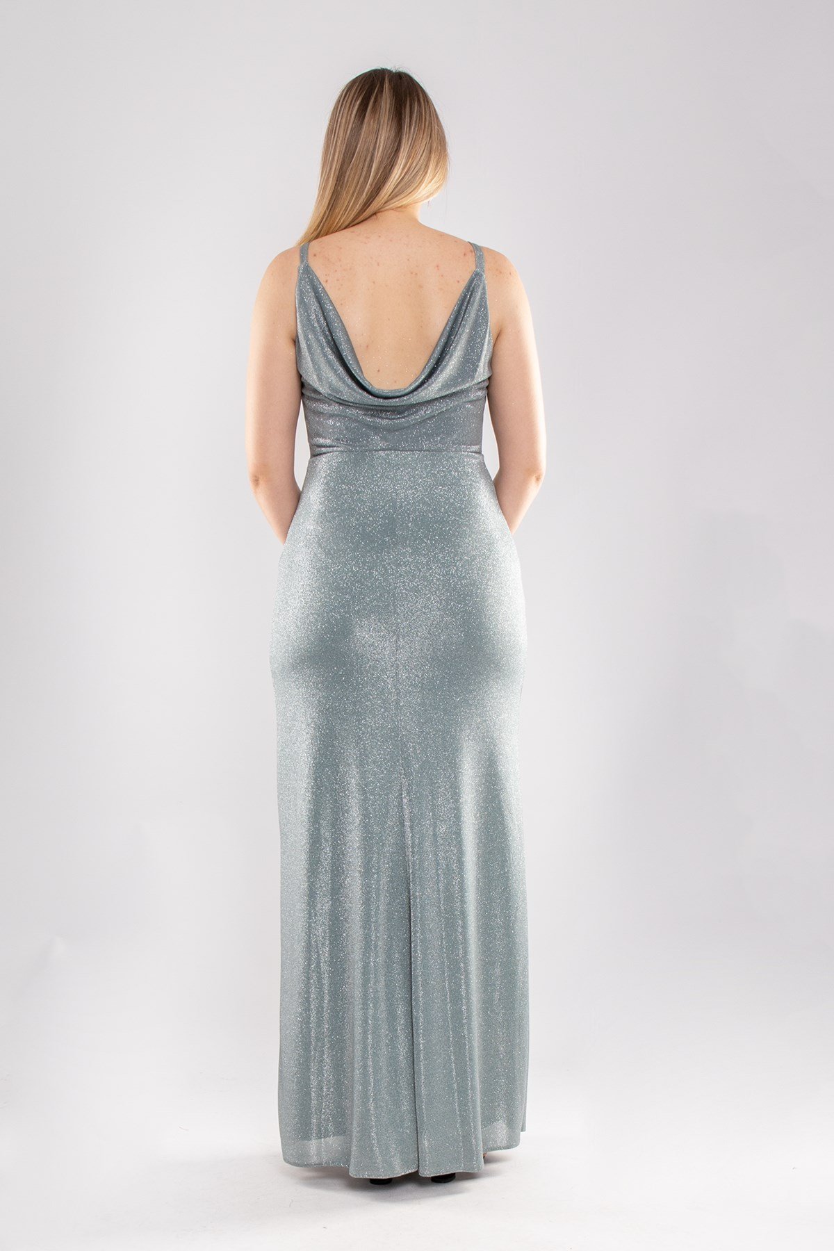 4026 Büyük Beden Degaje ÖnArka Yırtmaçlı İpAskı Abiye