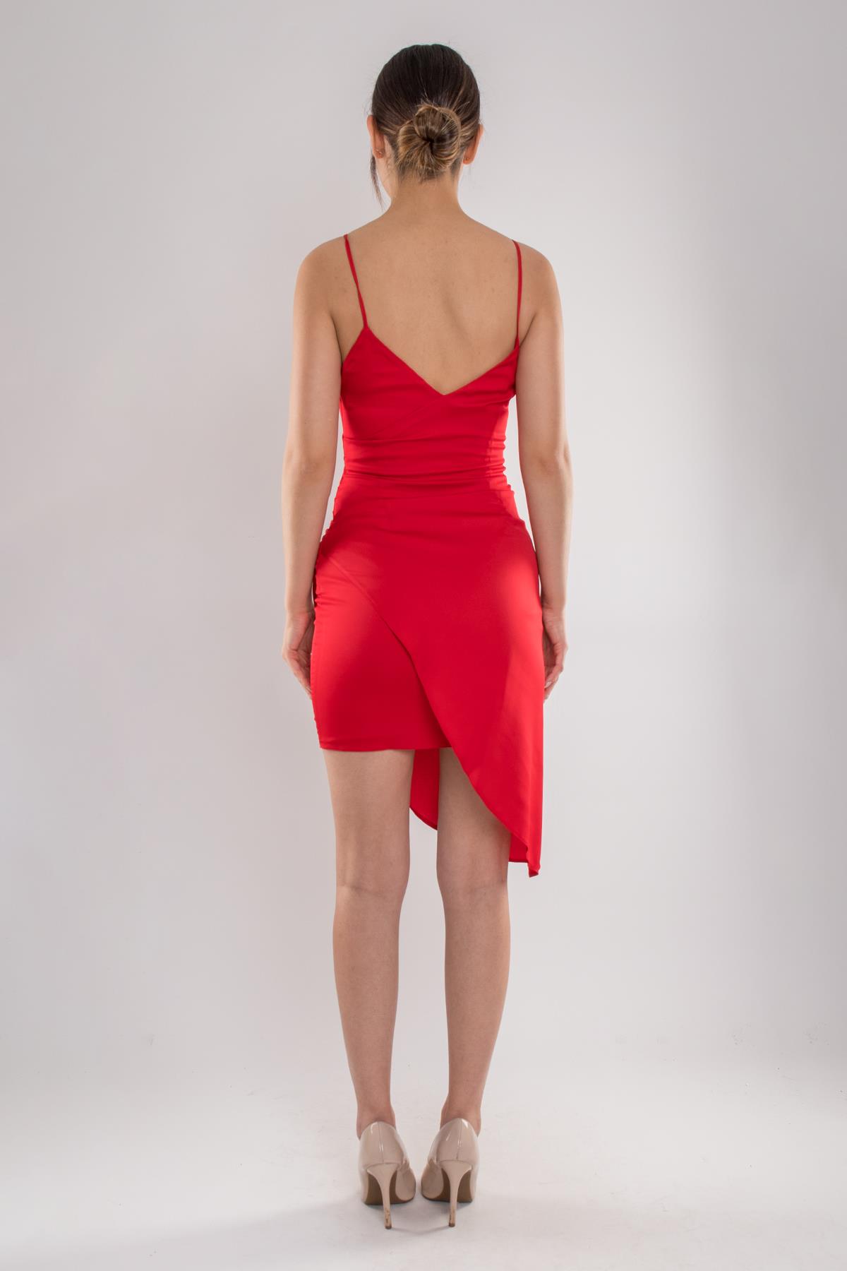 4027 İp Askı Yanı Drapeli Kısa Elbise