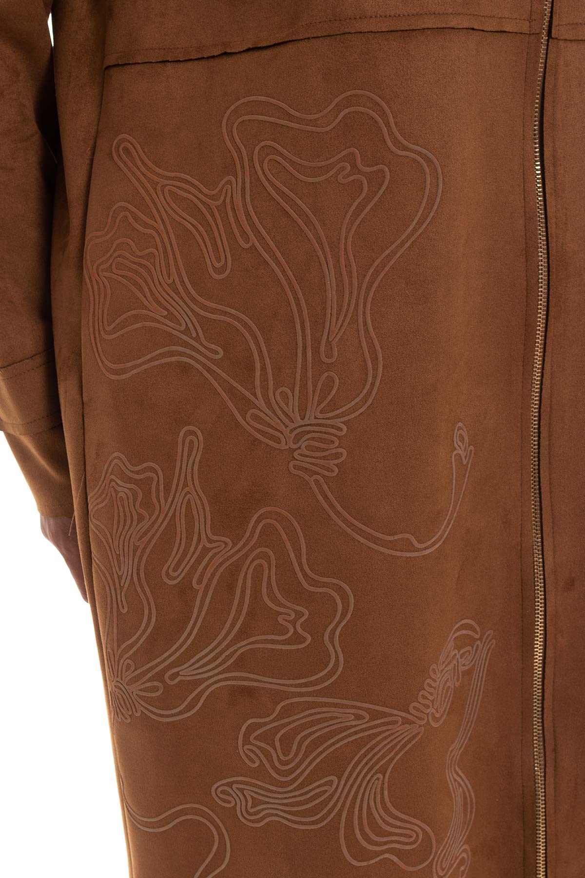 4105 FERMUARLI BASKILI UZUN SÜET CEKET