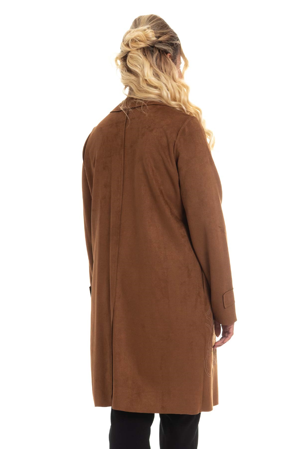 4105 FERMUARLI BASKILI UZUN SÜET CEKET