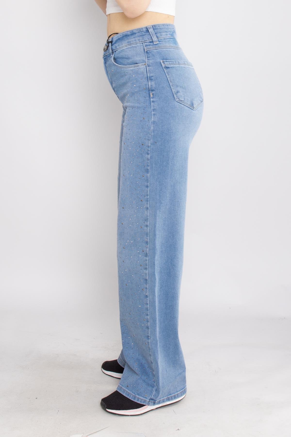 415 Serpme Taşlı Bol Paça Mom Jean