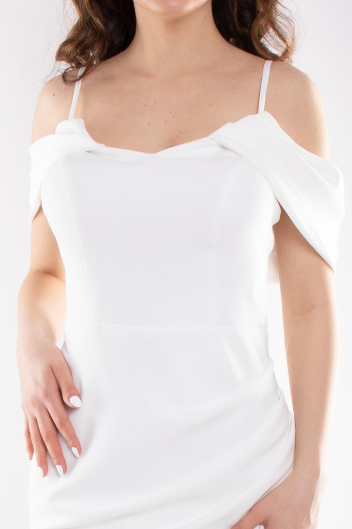 4150 Vyaka İpAskı Valon Kol Detay Kısa Krep Elbise