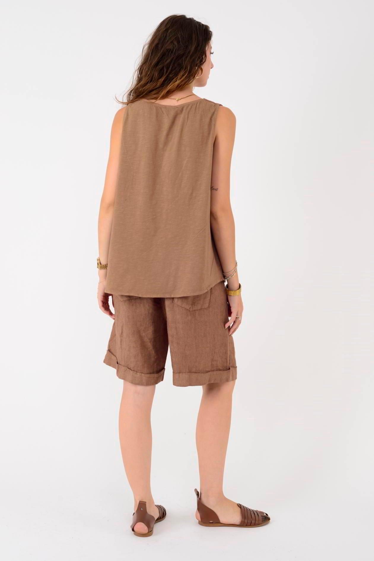 41893 Düz Desen Keten Şortlu Takım