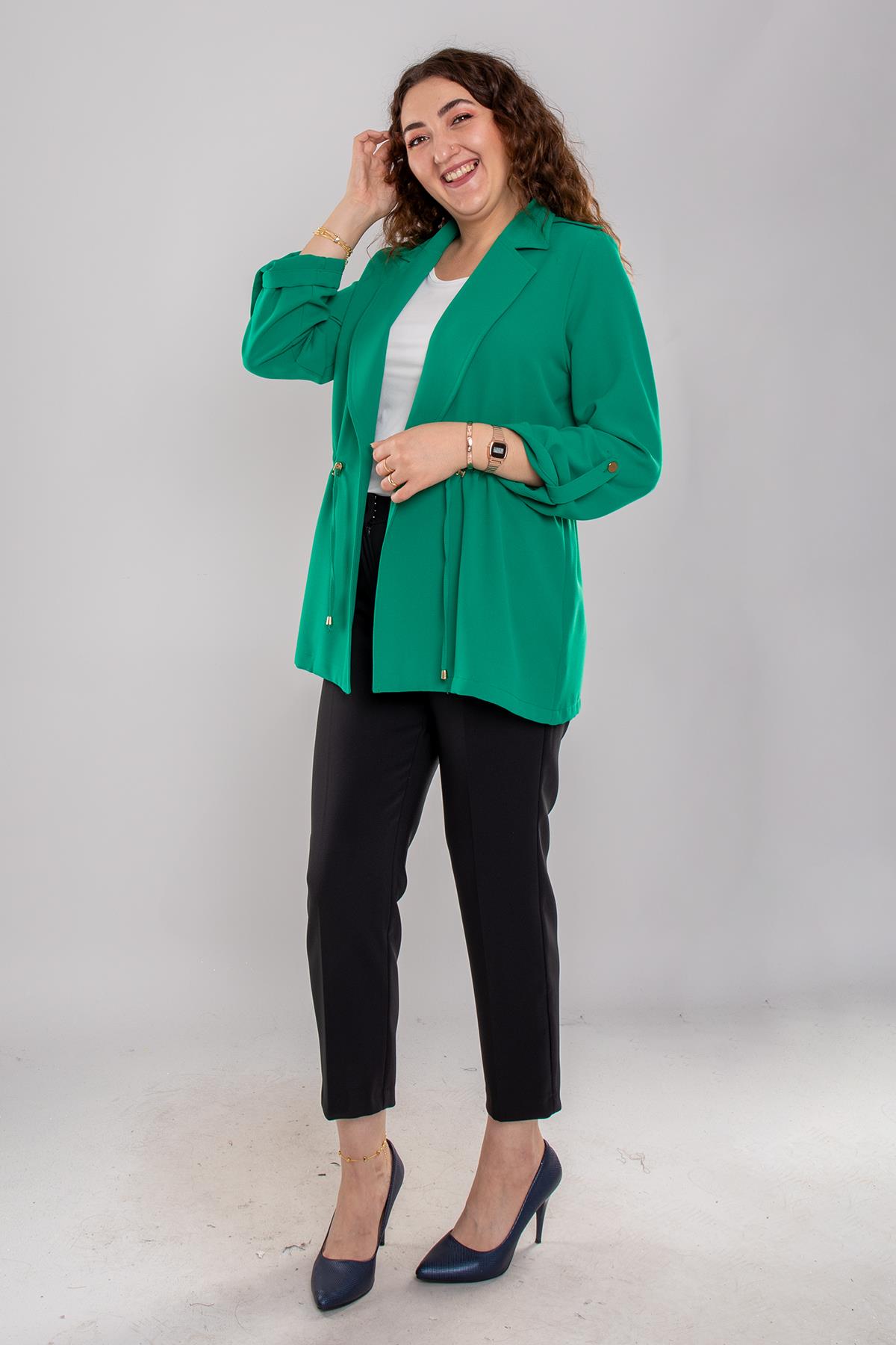 4406 Omuz Apoletli Kol Katlamalı Beli Bağcıklı Kadın Ceket