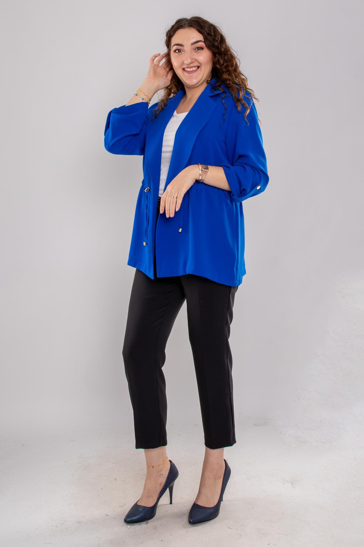 4406 Omuz Apoletli Kol Katlamalı Beli Bağcıklı Kadın Ceket