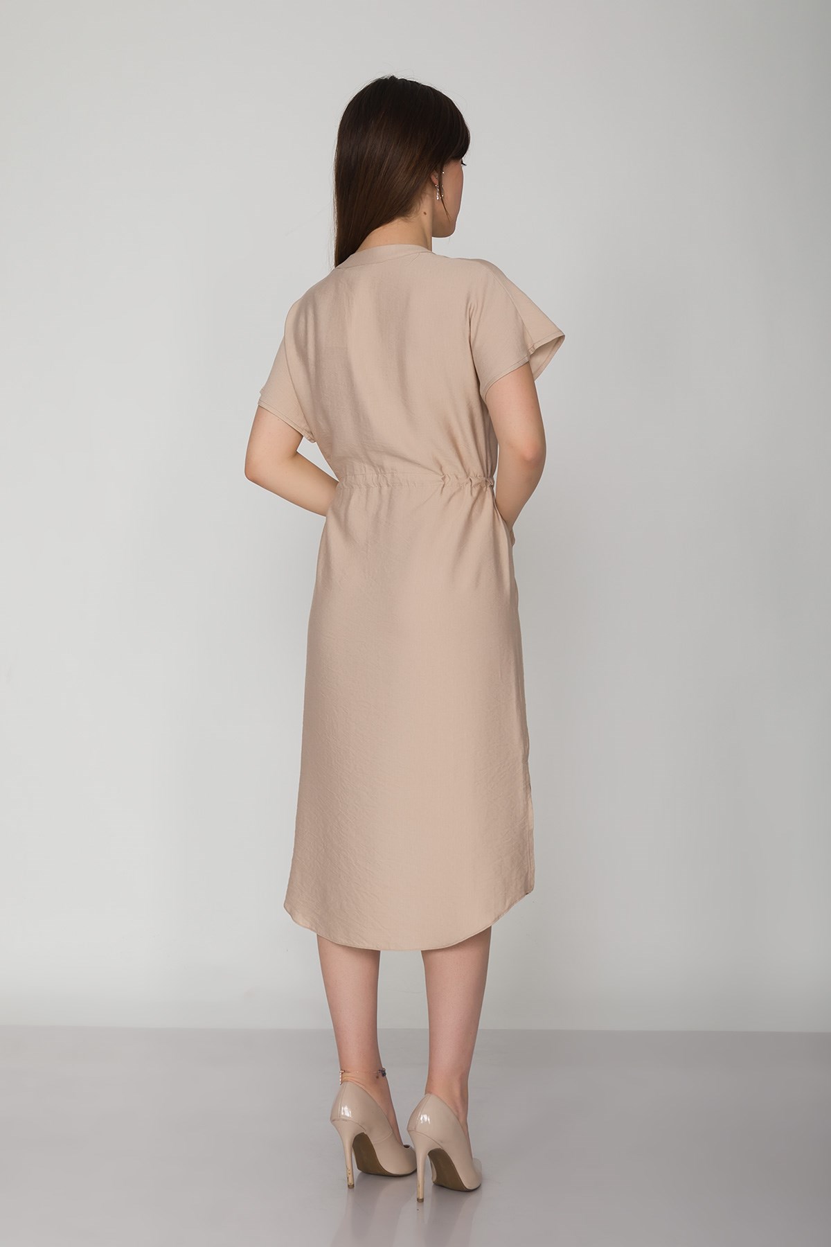 4562 Beli Büzgülü Vyaka Yırtmaçlı Viscon Elbise