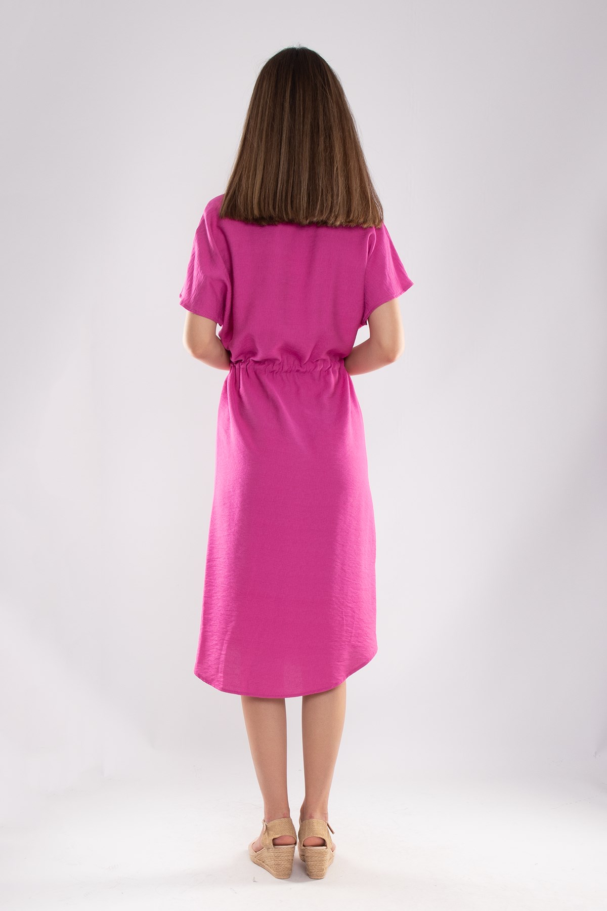 4562 Beli Büzgülü Vyaka Yırtmaçlı Viscon Elbise