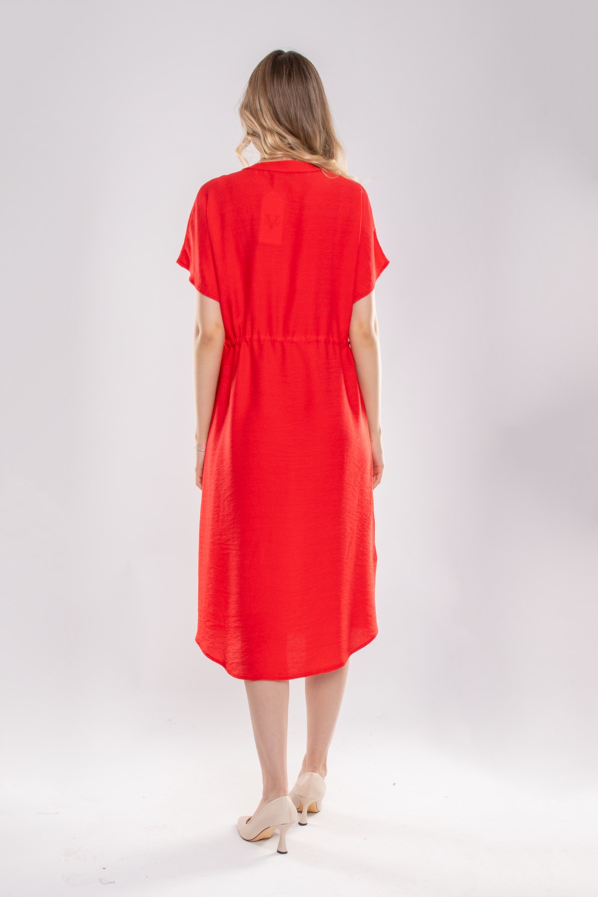 4562 Beli Büzgülü Vyaka Yırtmaçlı Viscon Elbise