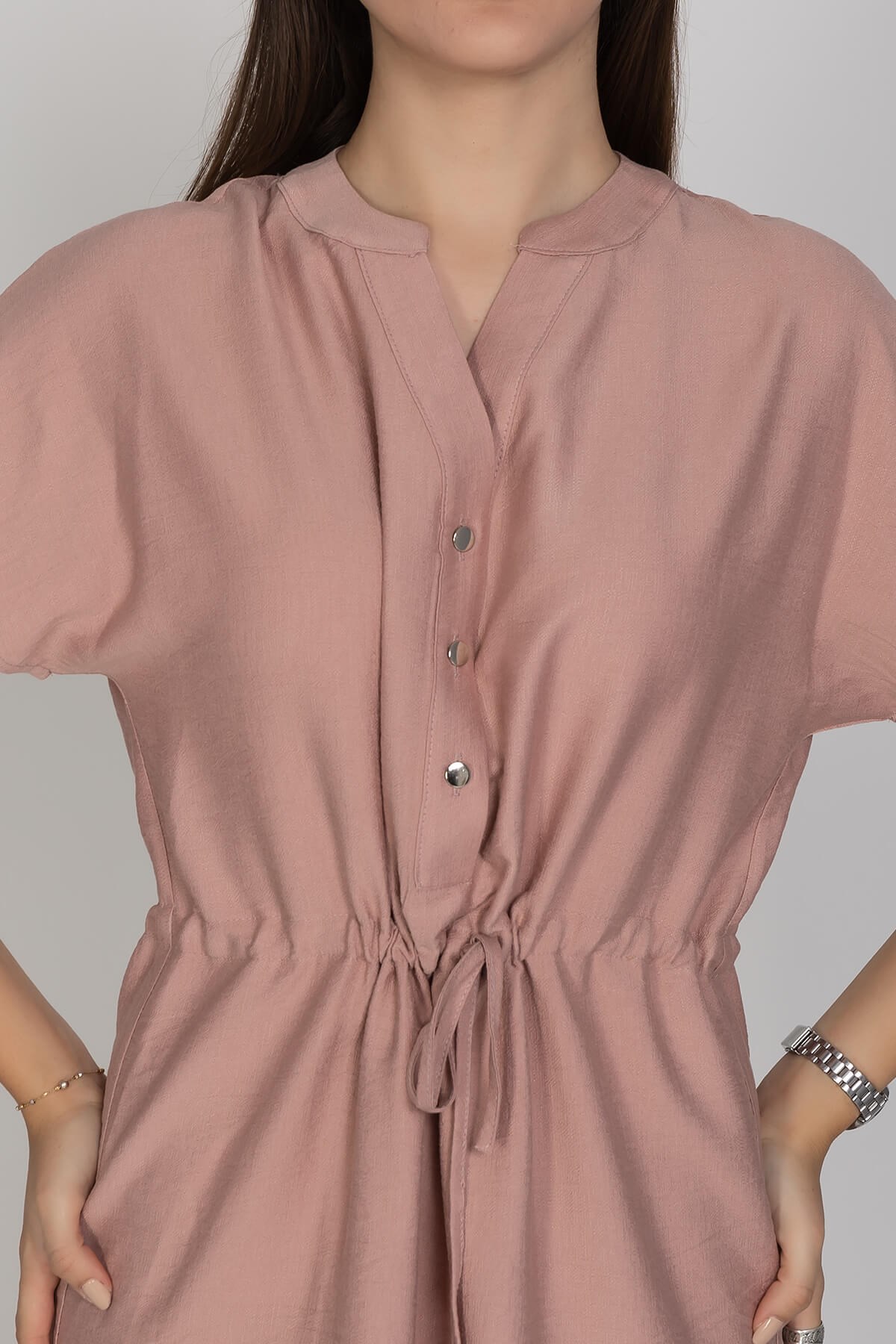 4562 Beli Büzgülü Vyaka Yırtmaçlı Viscon Elbise