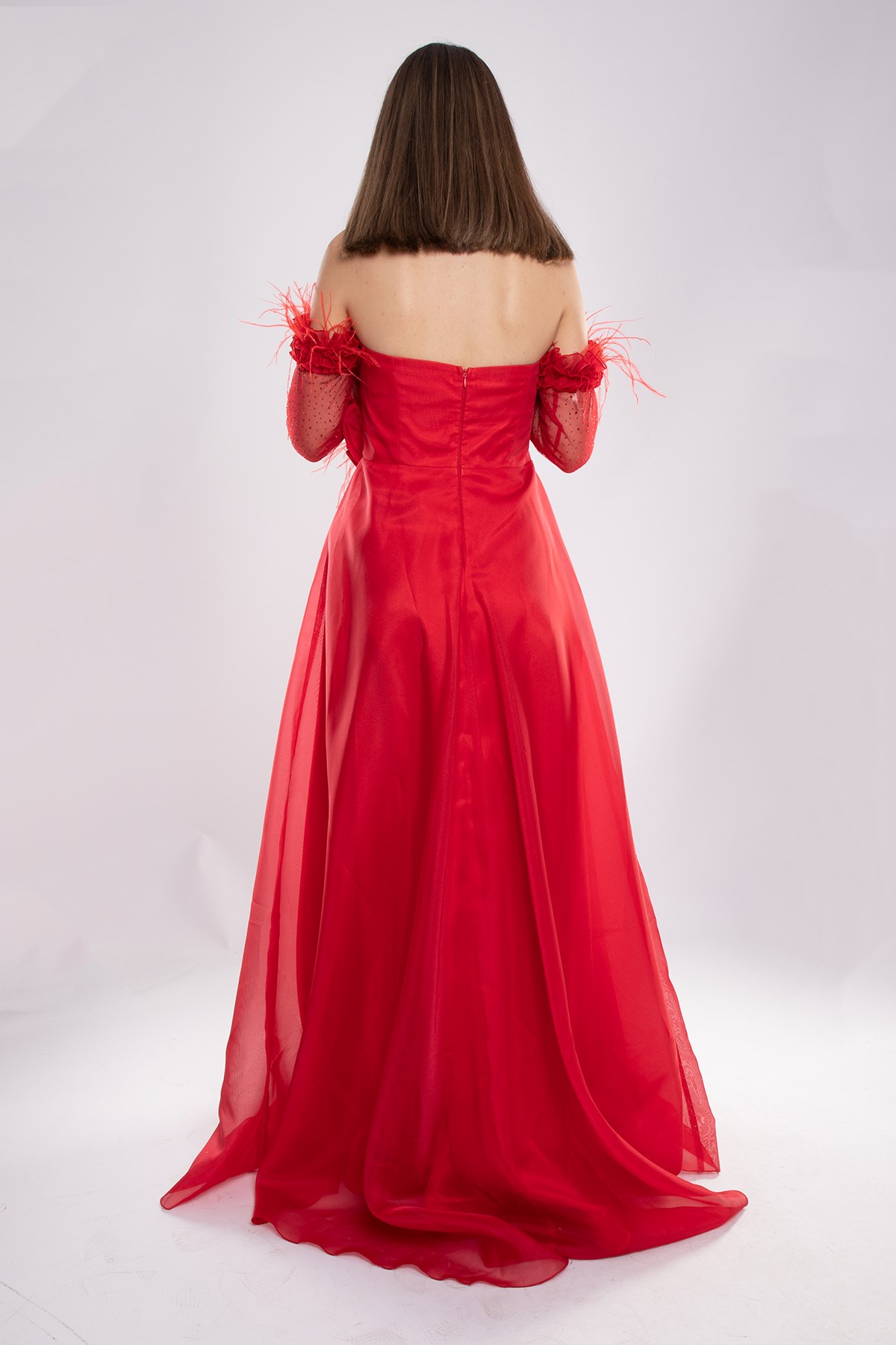 461 Takma Kollu Straplez Organze Tül Nişanlık