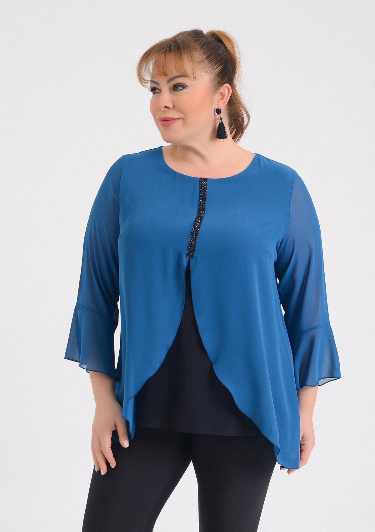 462 Astarlı Taş Detay Tül Detay Şifon Bluz