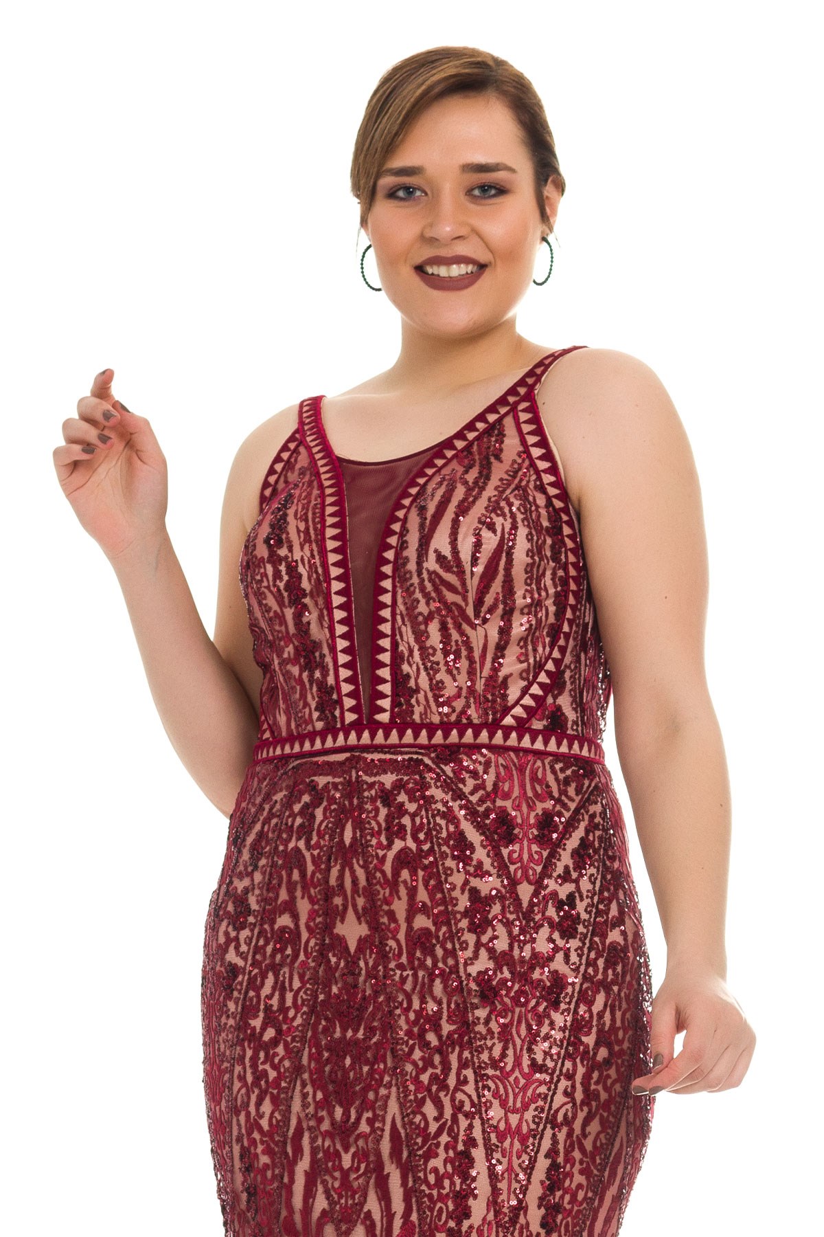 4638 YANI PENCERELİ PAYEYLİ BALIK ELBİSE