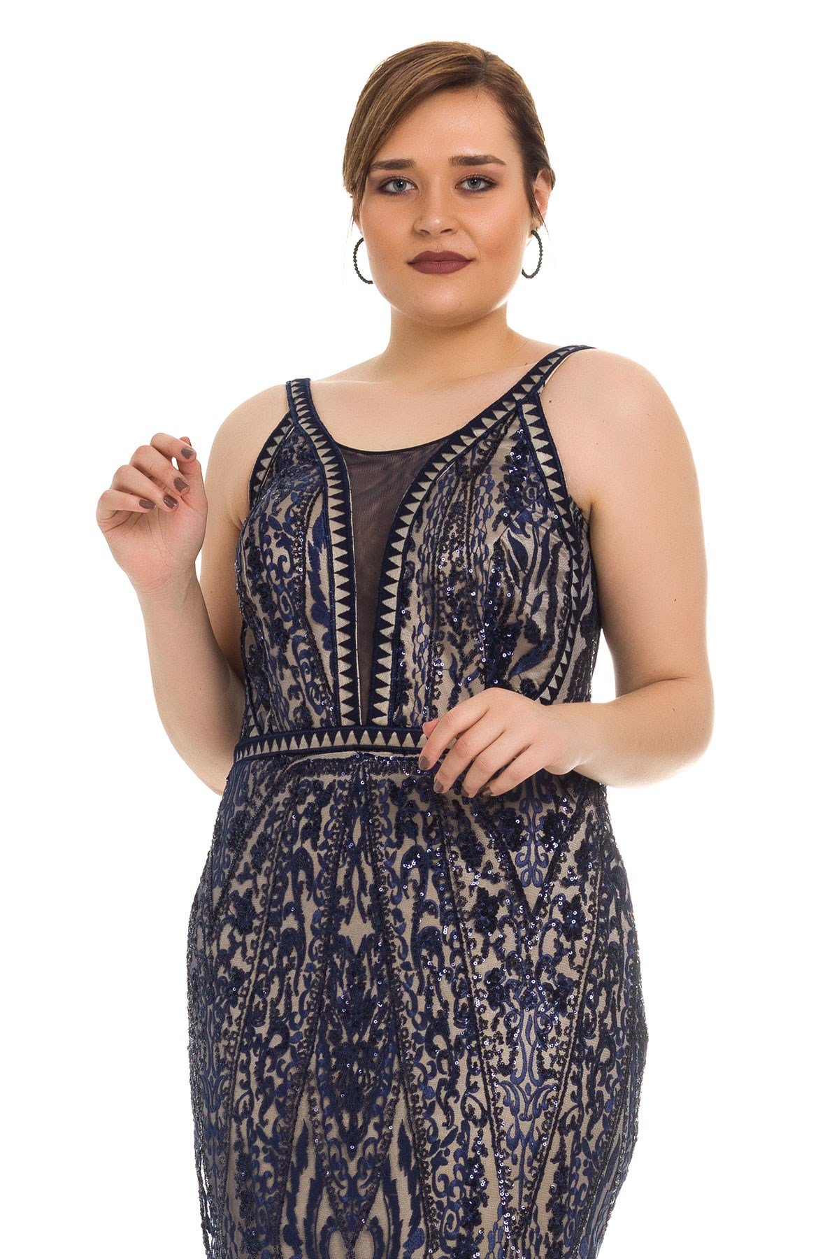 4638 YANI PENCERELİ PAYEYLİ BALIK ELBİSE