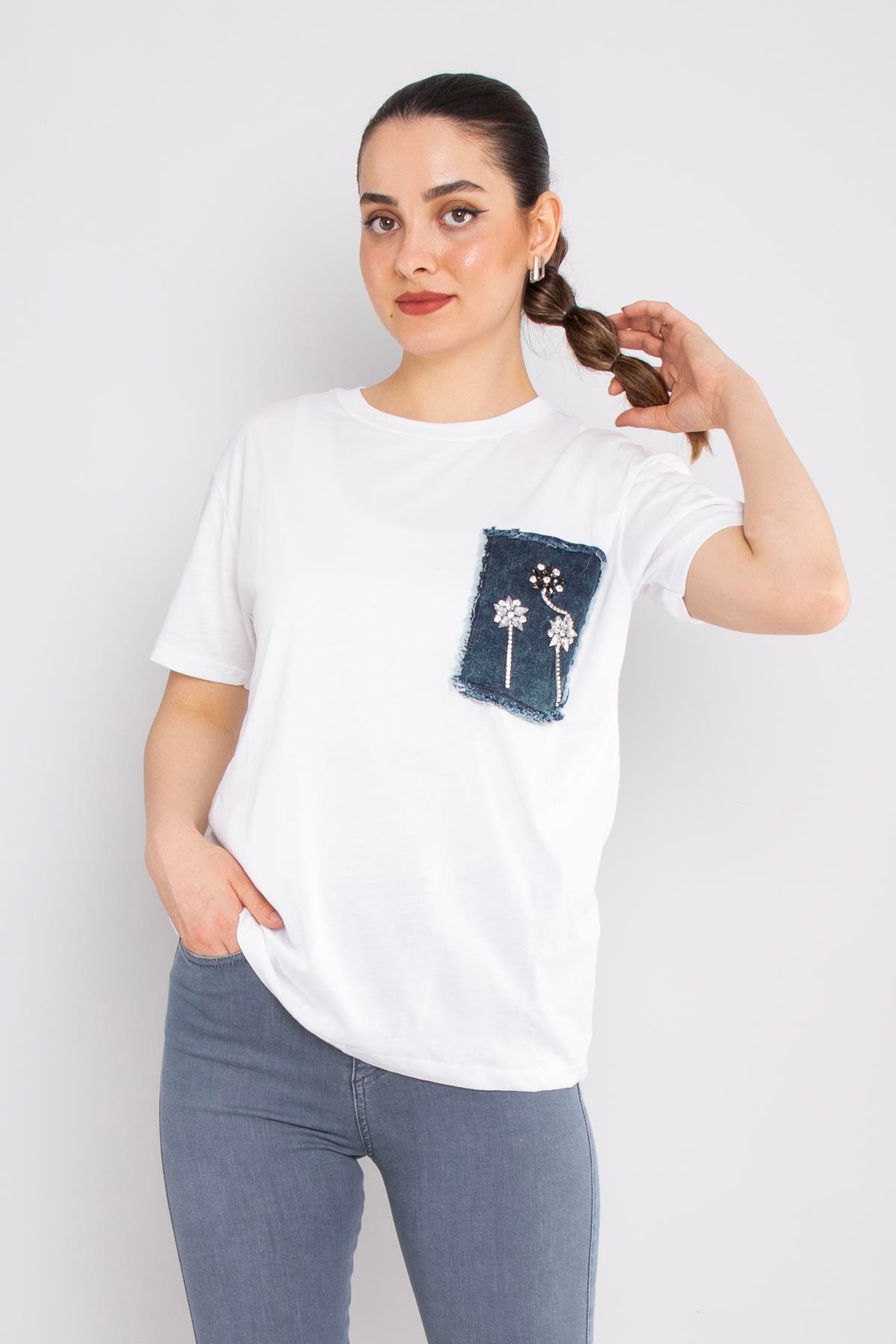 4652 Kot Cep Taşlı Bisiklet Yaka Kısa Kol Tshirt