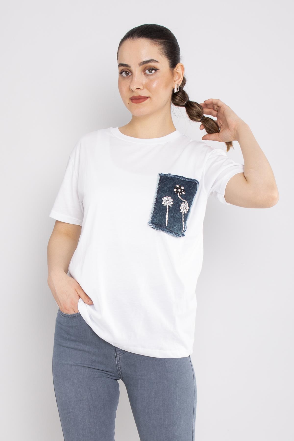 4652 Kot Cep Taşlı Bisiklet Yaka Kısa Kol Tshirt