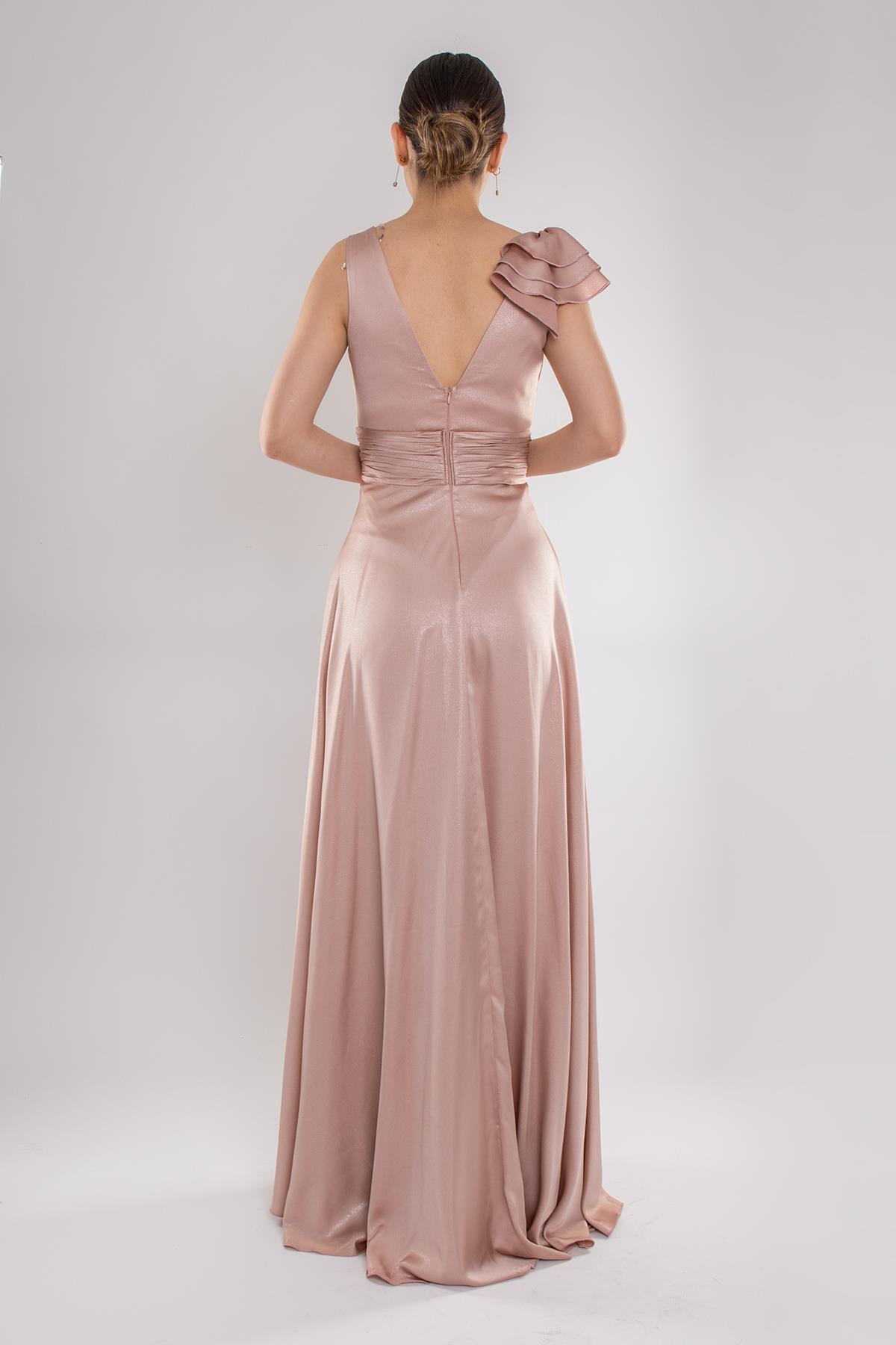 482 Beli Drape Eteği Valon Jakar Uzun Abiye Elbise