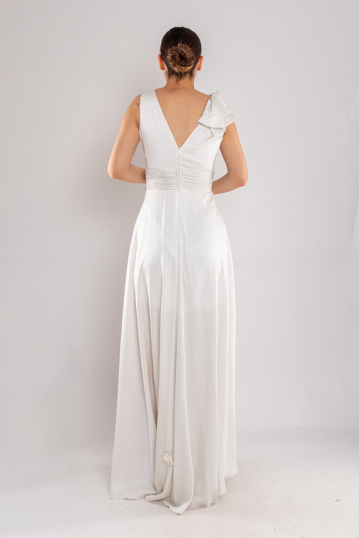 482 Beli Drape Eteği Valon Jakar Uzun Abiye Elbise