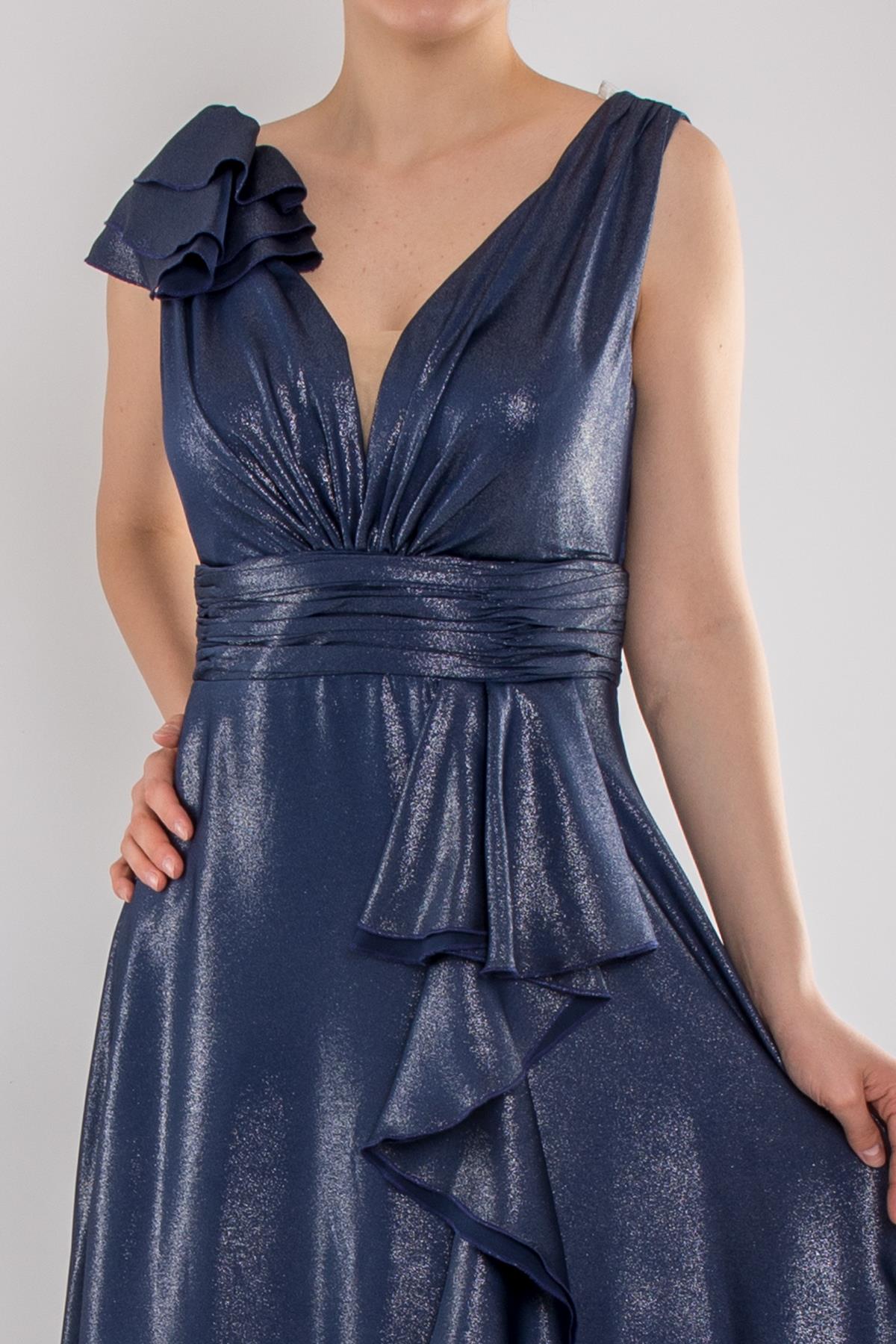 482 Beli Drape Eteği Valon Jakar Uzun Abiye Elbise