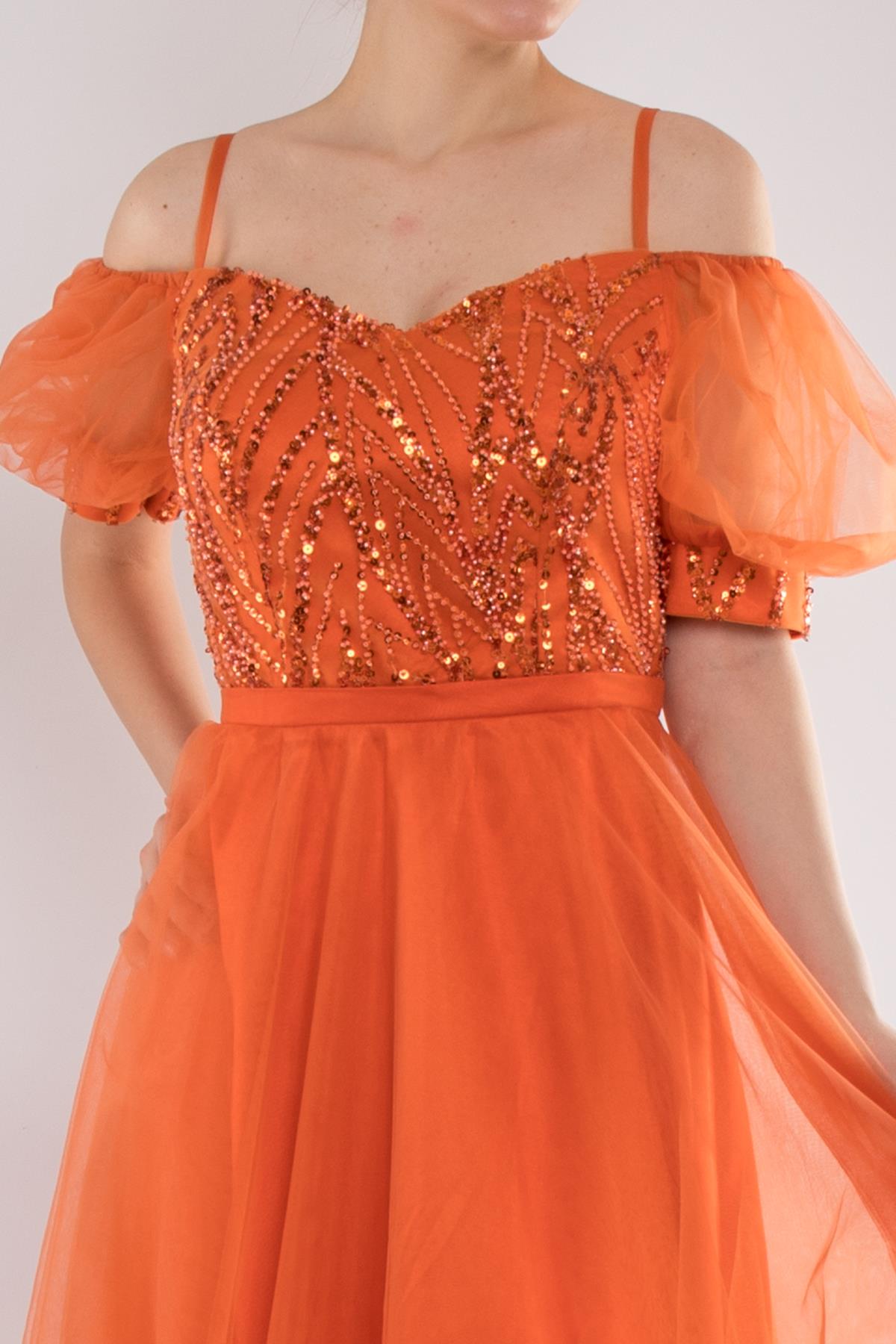 488 Balon Kol İp Askılı Göğüs Payeli Uzun Tül Nişanlık