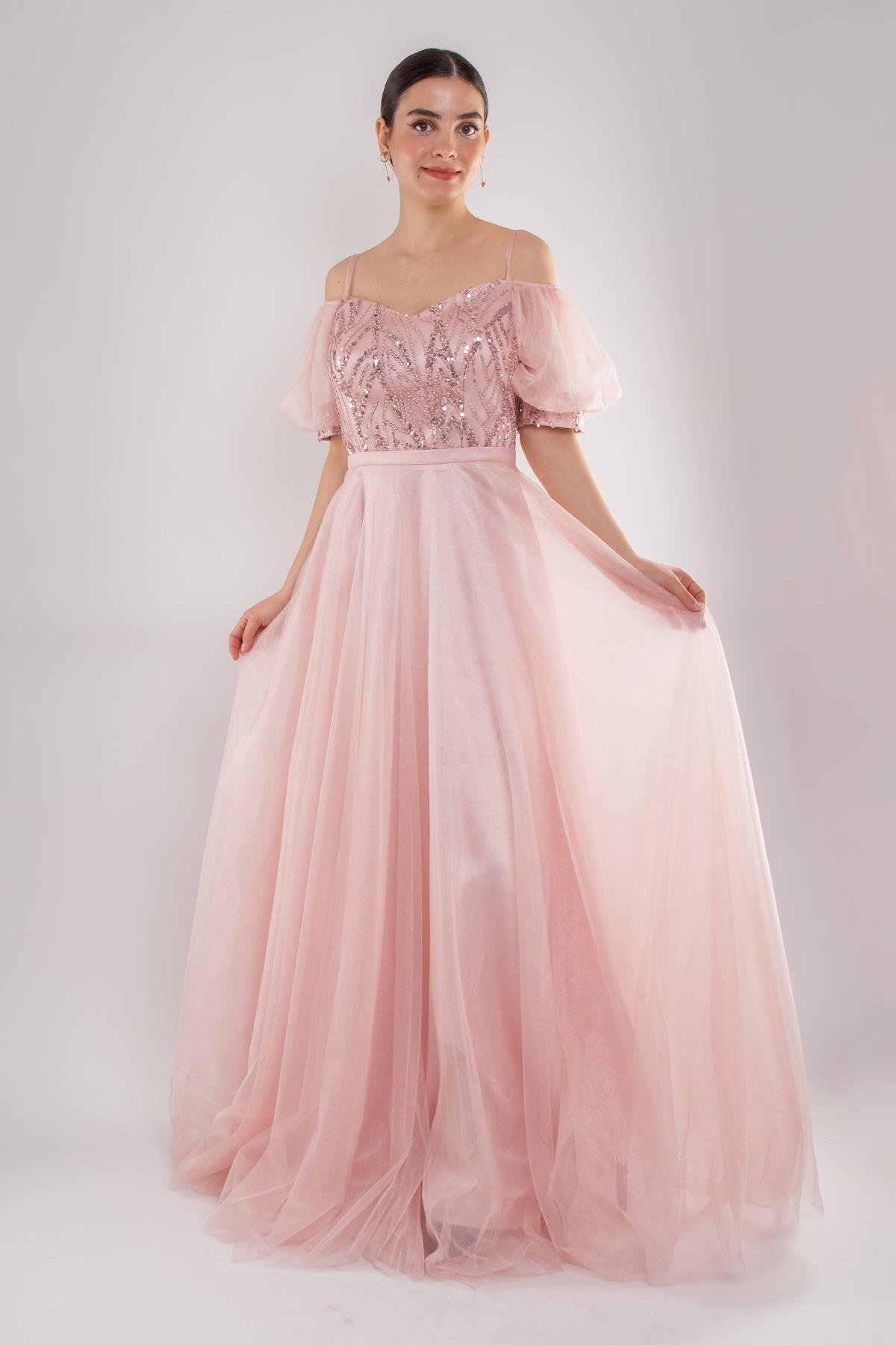 488 Balon Kol İp Askılı Göğüs Payeli Uzun Tül Nişanlık