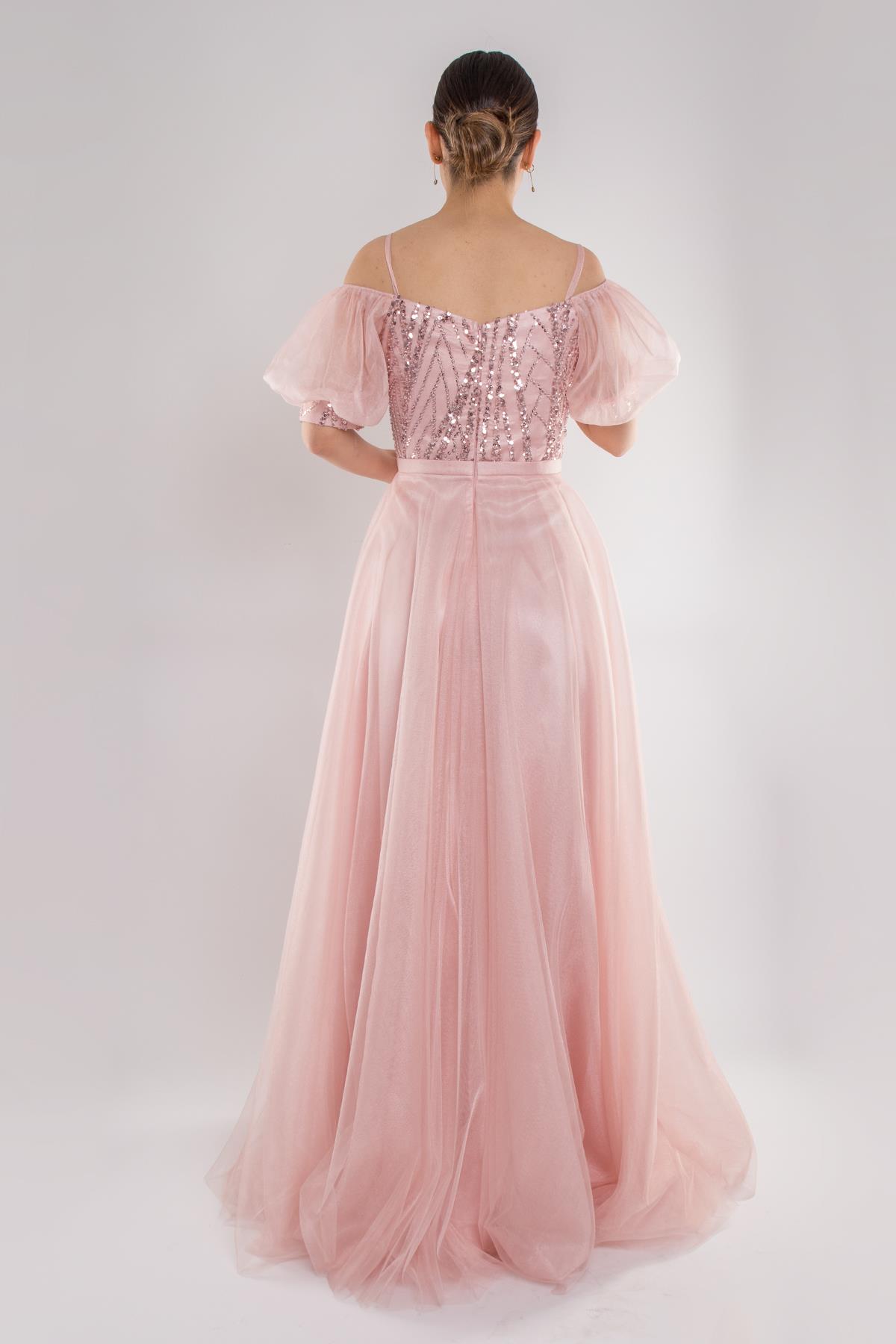 488 Balon Kol İp Askılı Göğüs Payeli Uzun Tül Nişanlık