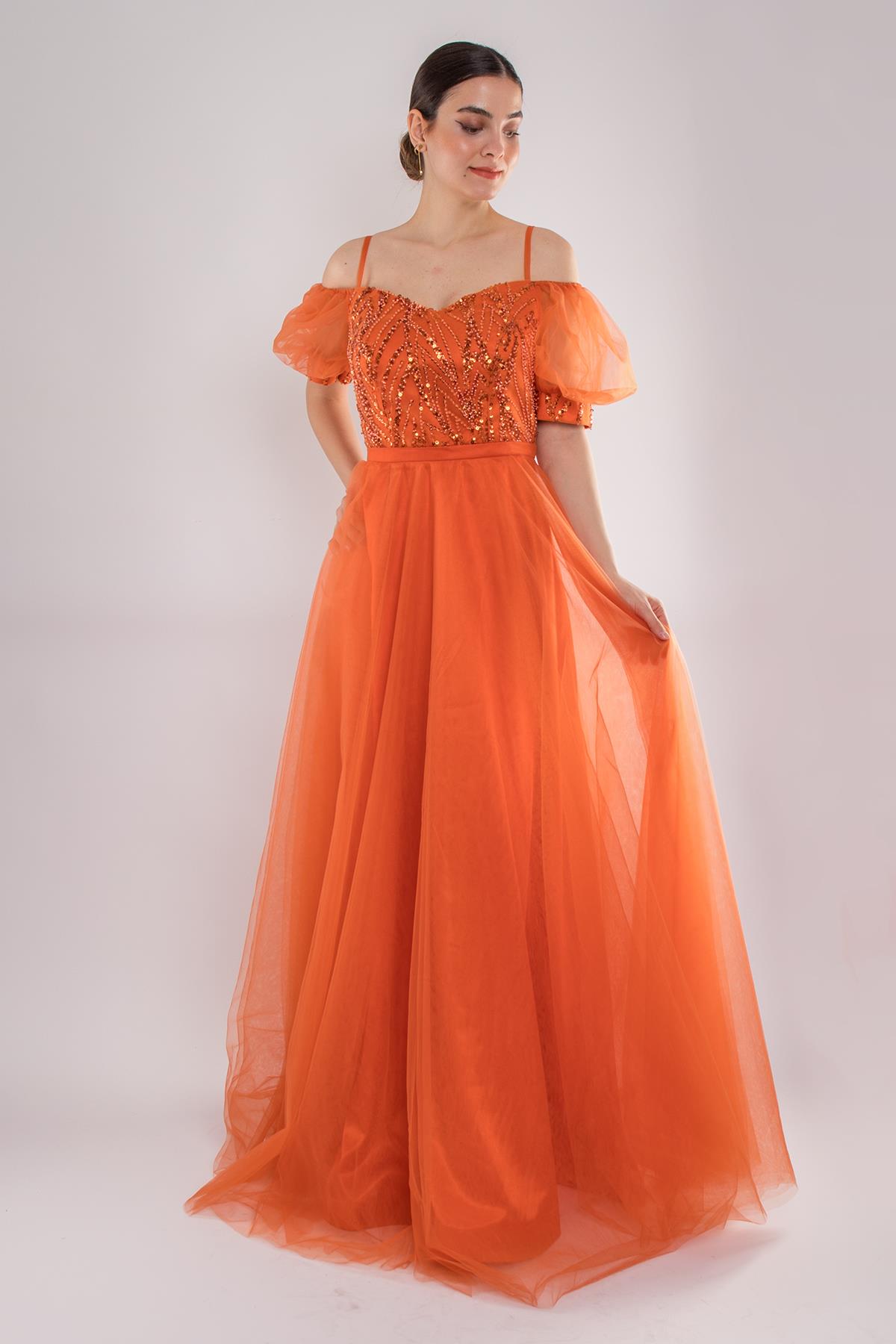 488 Balon Kol İp Askılı Göğüs Payeli Uzun Tül Nişanlık