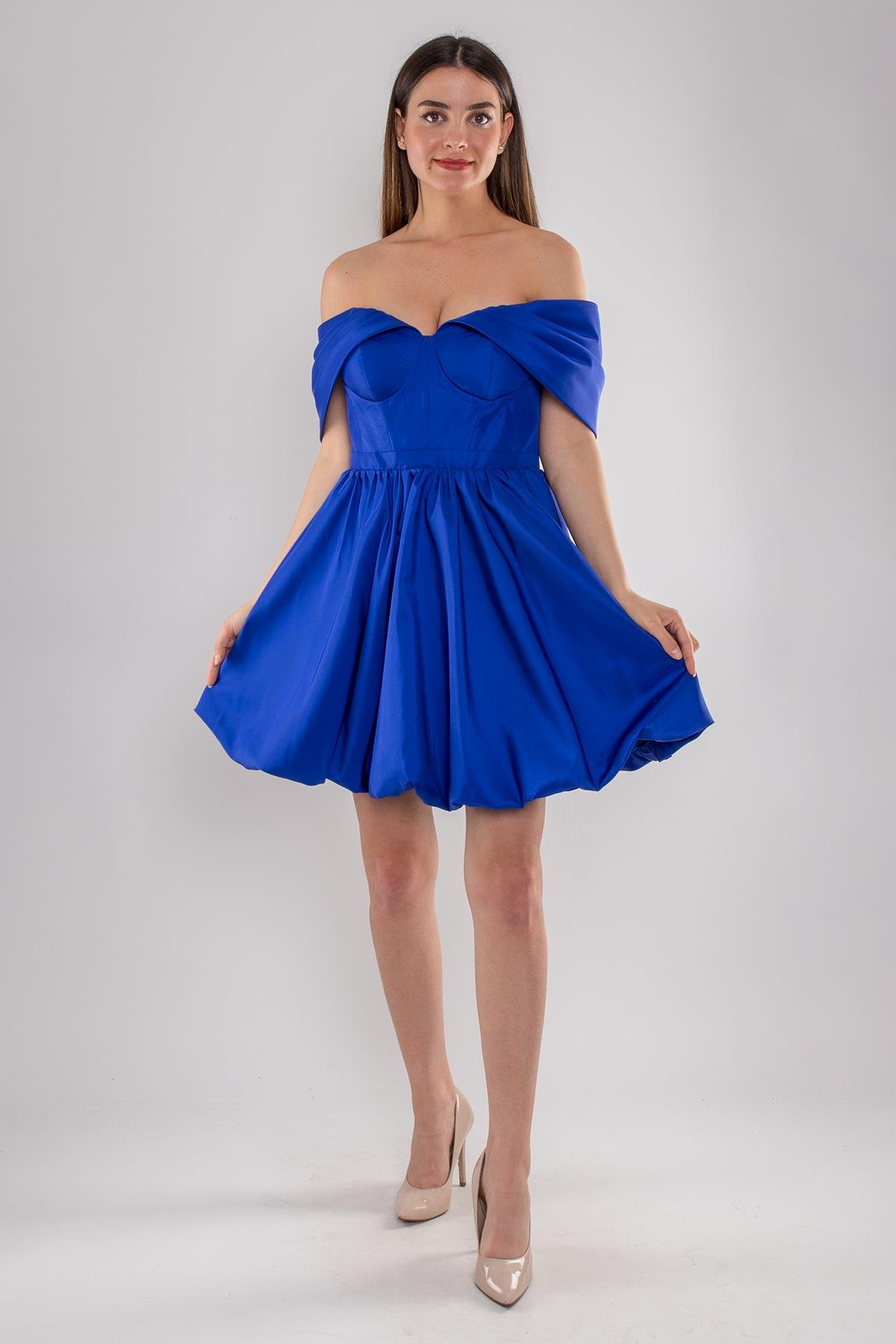 491 Balon Etek Kol Detay Mini Elbise