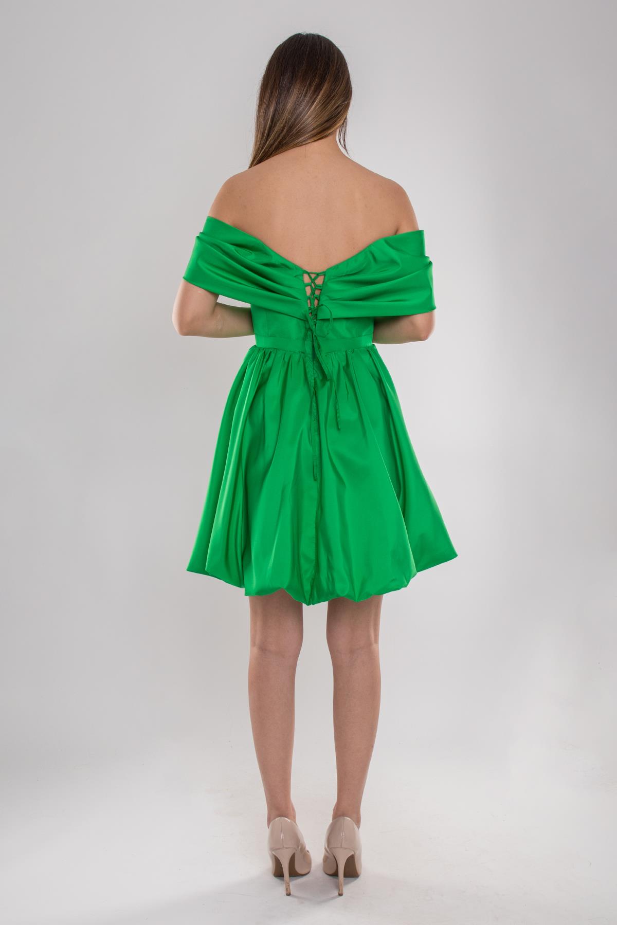 491 Balon Etek Kol Detay Mini Elbise