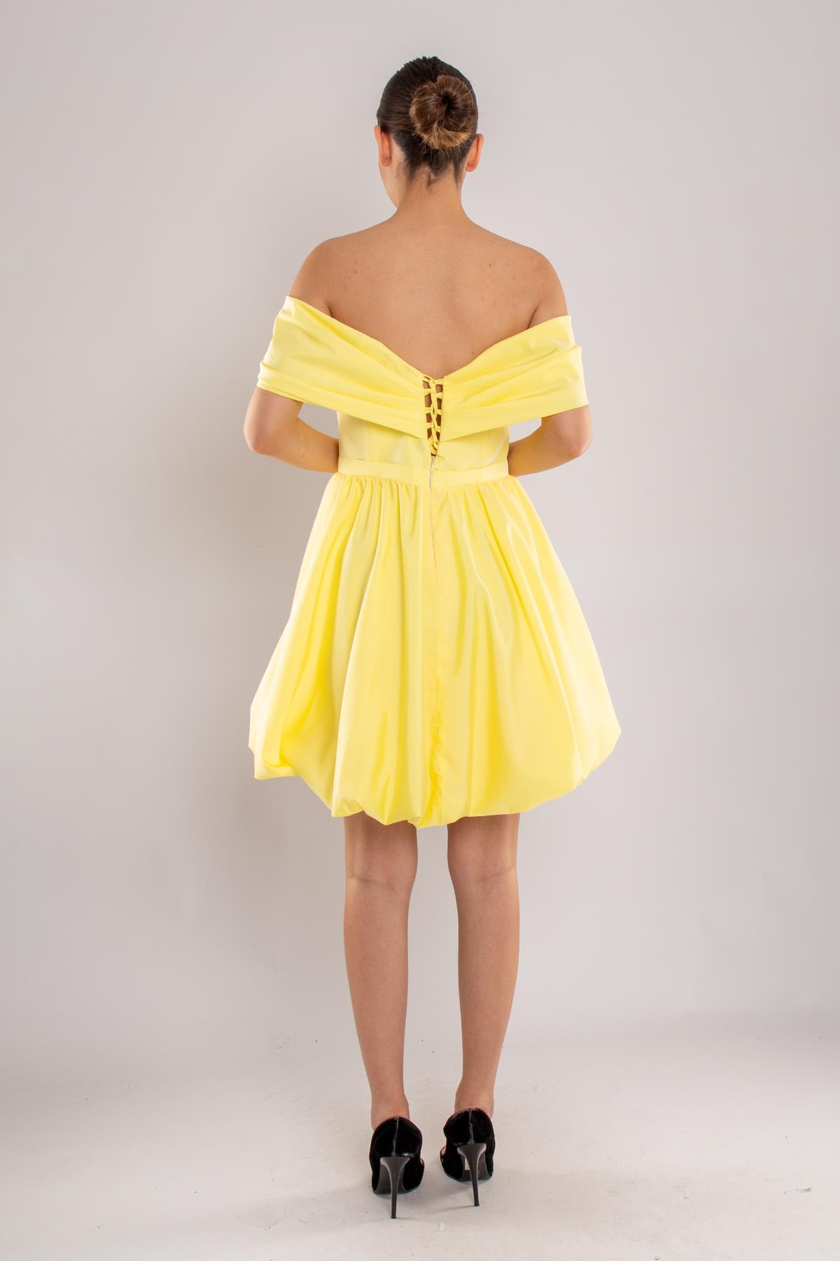 491 Balon Etek Kol Detay Mini Elbise