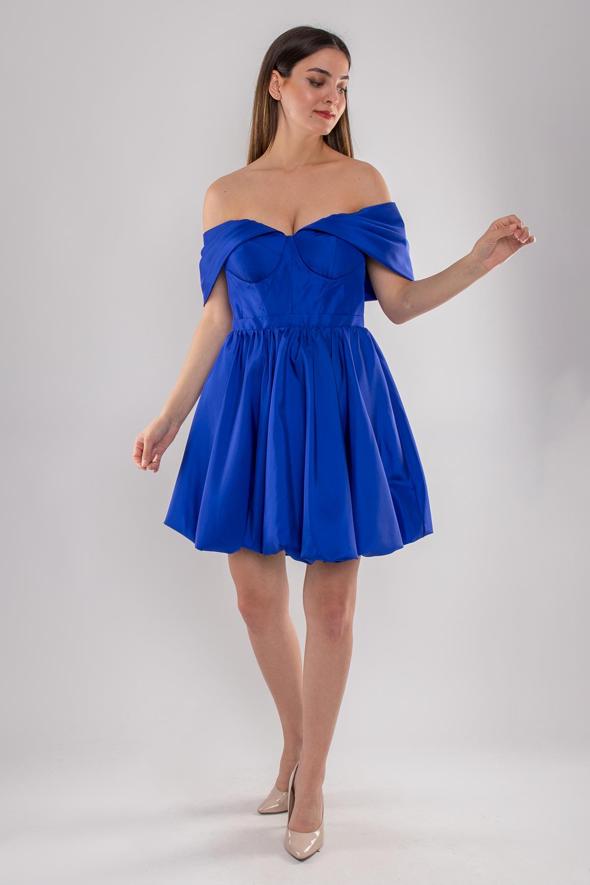 491 Balon Etek Kol Detay Mini Elbise