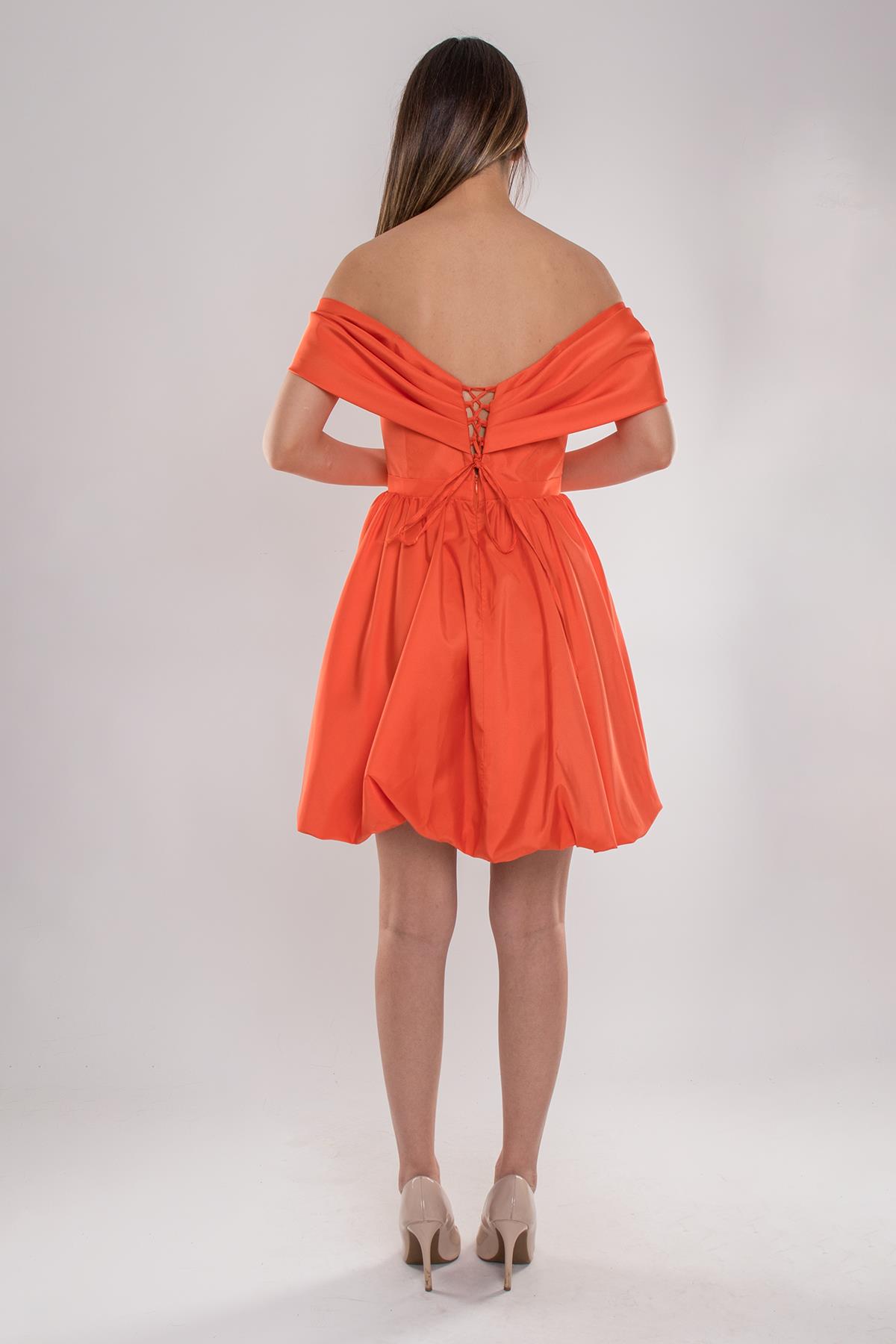 491 Balon Etek Kol Detay Mini Elbise