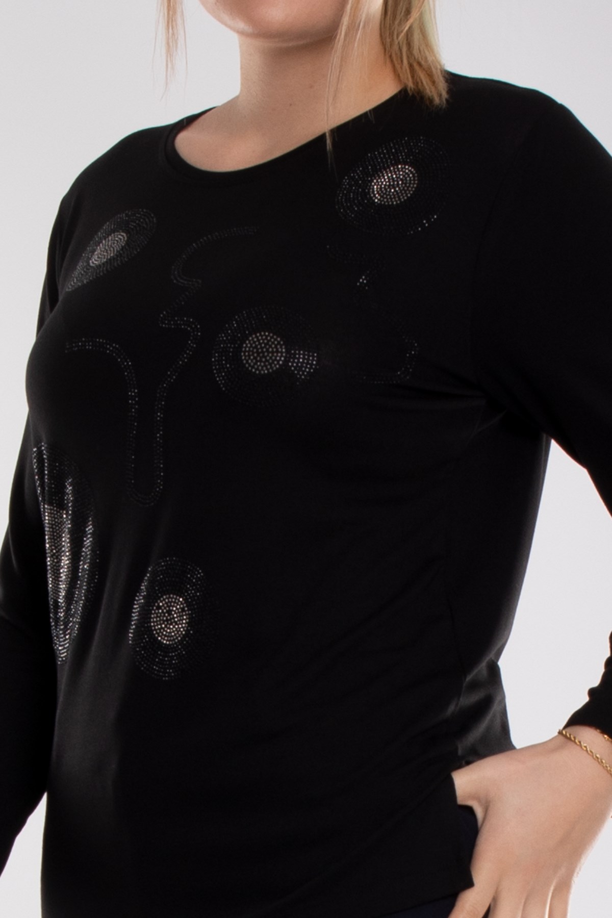 5003 Büyük Beden Taş Baskı Daire Desen Viscon Kadın Bluz