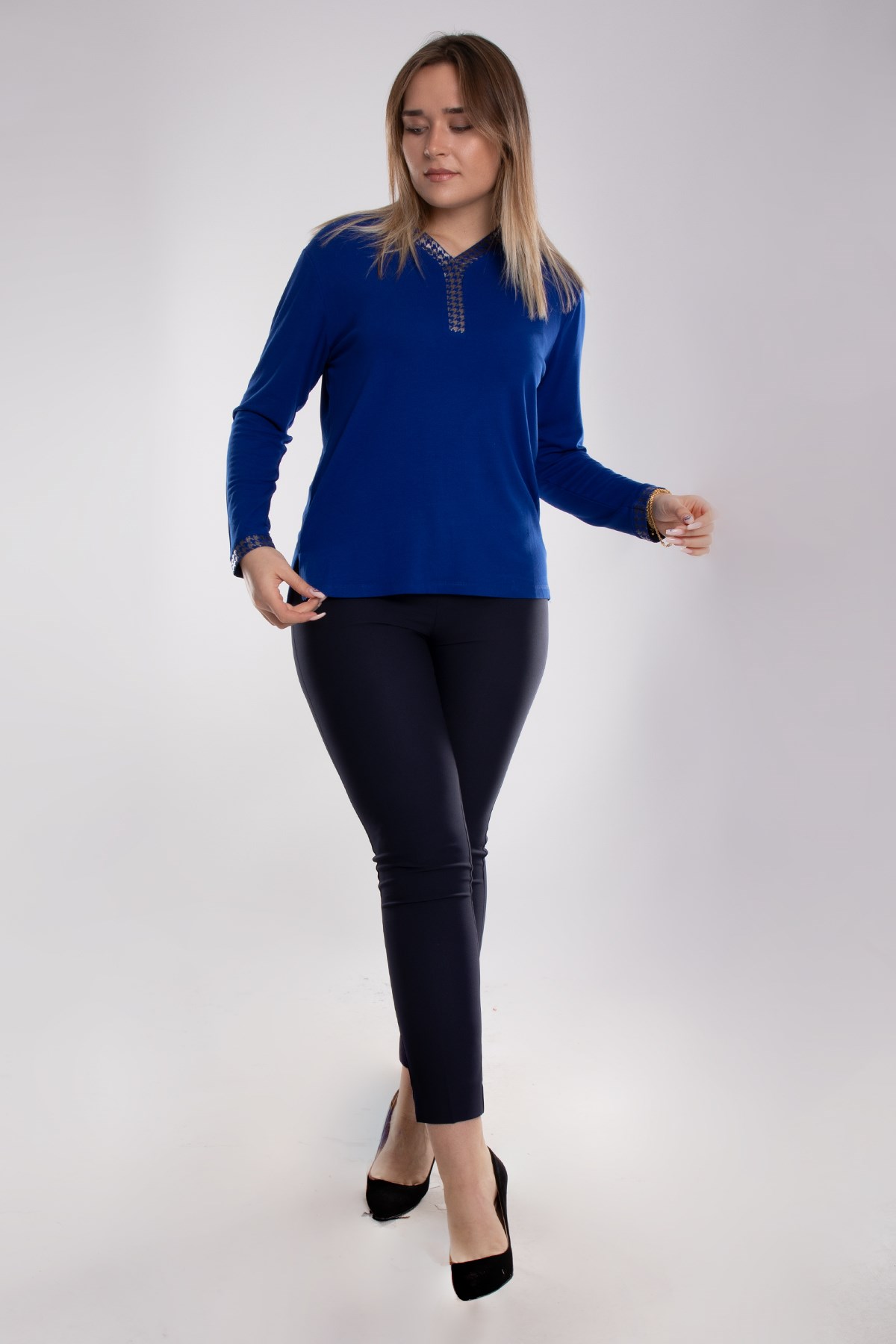 5020 Büyük Beden Vyaka Kazayağı Detay Viscon Kadın Bluz