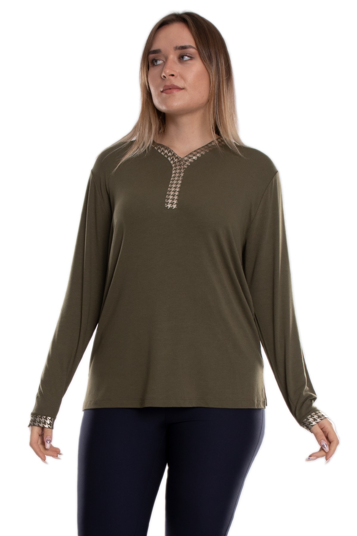 5020 Büyük Beden Vyaka Kazayağı Detay Viscon Kadın Bluz