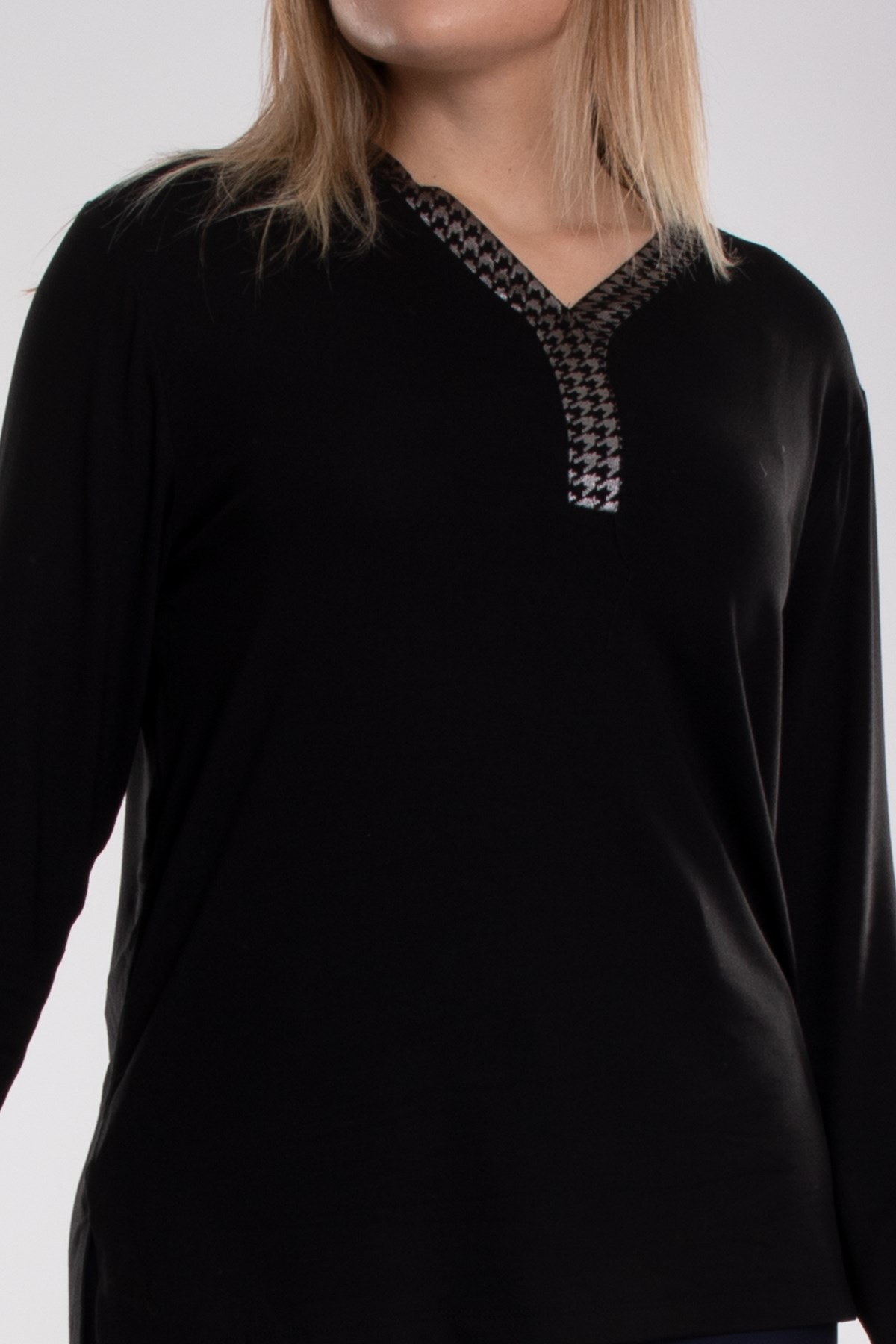 5020 Büyük Beden Vyaka Kazayağı Detay Viscon Kadın Bluz